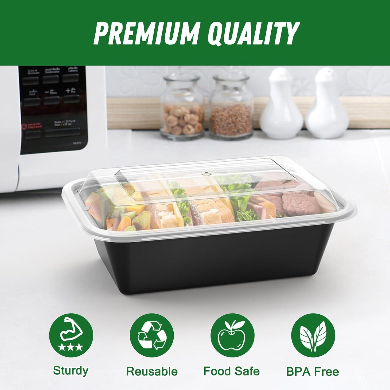 50 Pack (100-Piece) 32 oz Meal Prep Containers Reusable with Lids, Sturdy Leakproof & Food Safe, Microwave, Freezer, Dishwasher Safe Prep Containers, To Go Take Out Plastic Food Storage(24 oz)