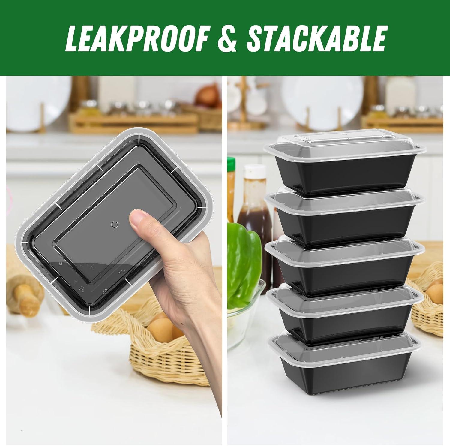 50 Pack (100-Piece) 32 oz Meal Prep Containers Reusable with Lids, Sturdy Leakproof & Food Safe, Microwave, Freezer, Dishwasher Safe Prep Containers, To Go Take Out Plastic Food Storage(24 oz)