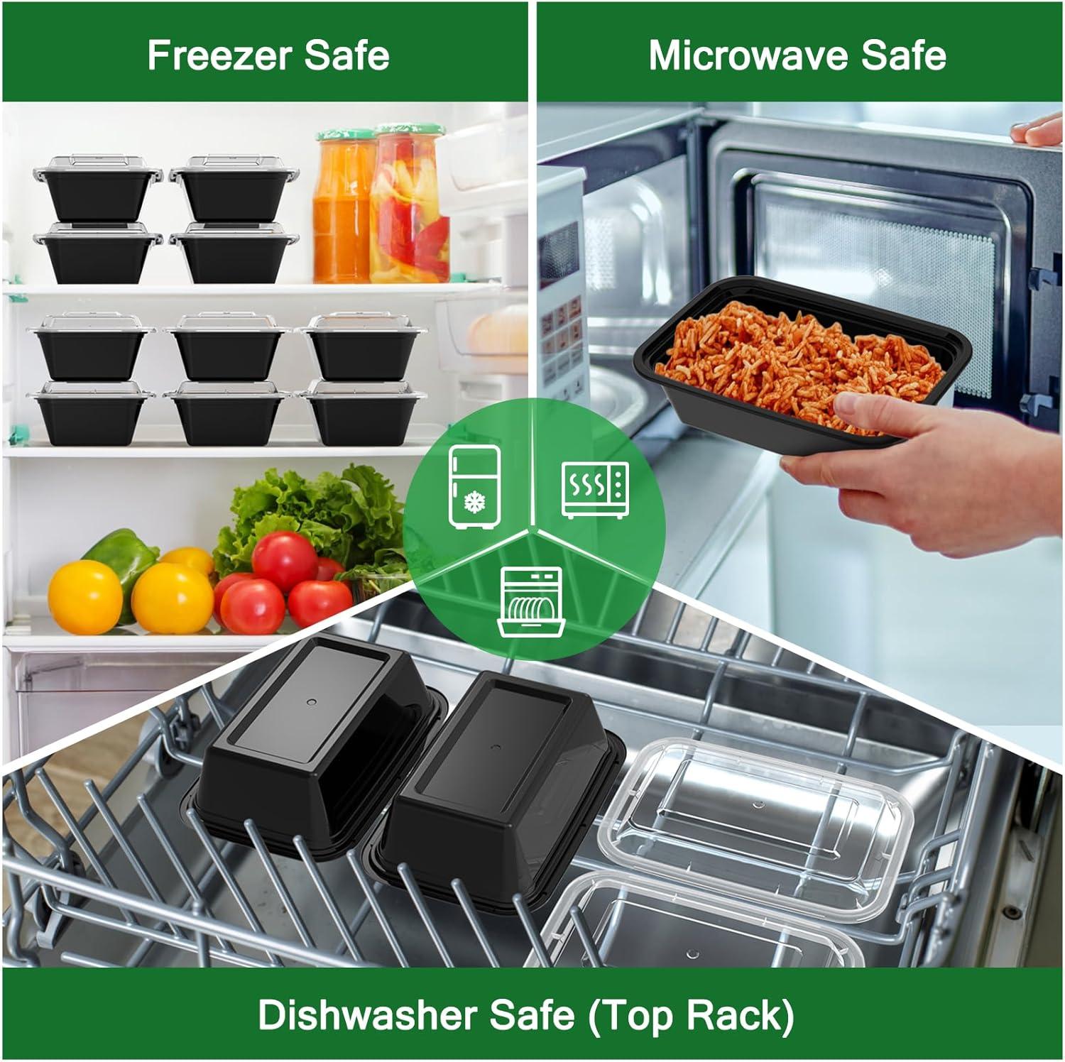 50 Pack (100-Piece) 32 oz Meal Prep Containers Reusable with Lids, Sturdy Leakproof & Food Safe, Microwave, Freezer, Dishwasher Safe Prep Containers, To Go Take Out Plastic Food Storage(24 oz)