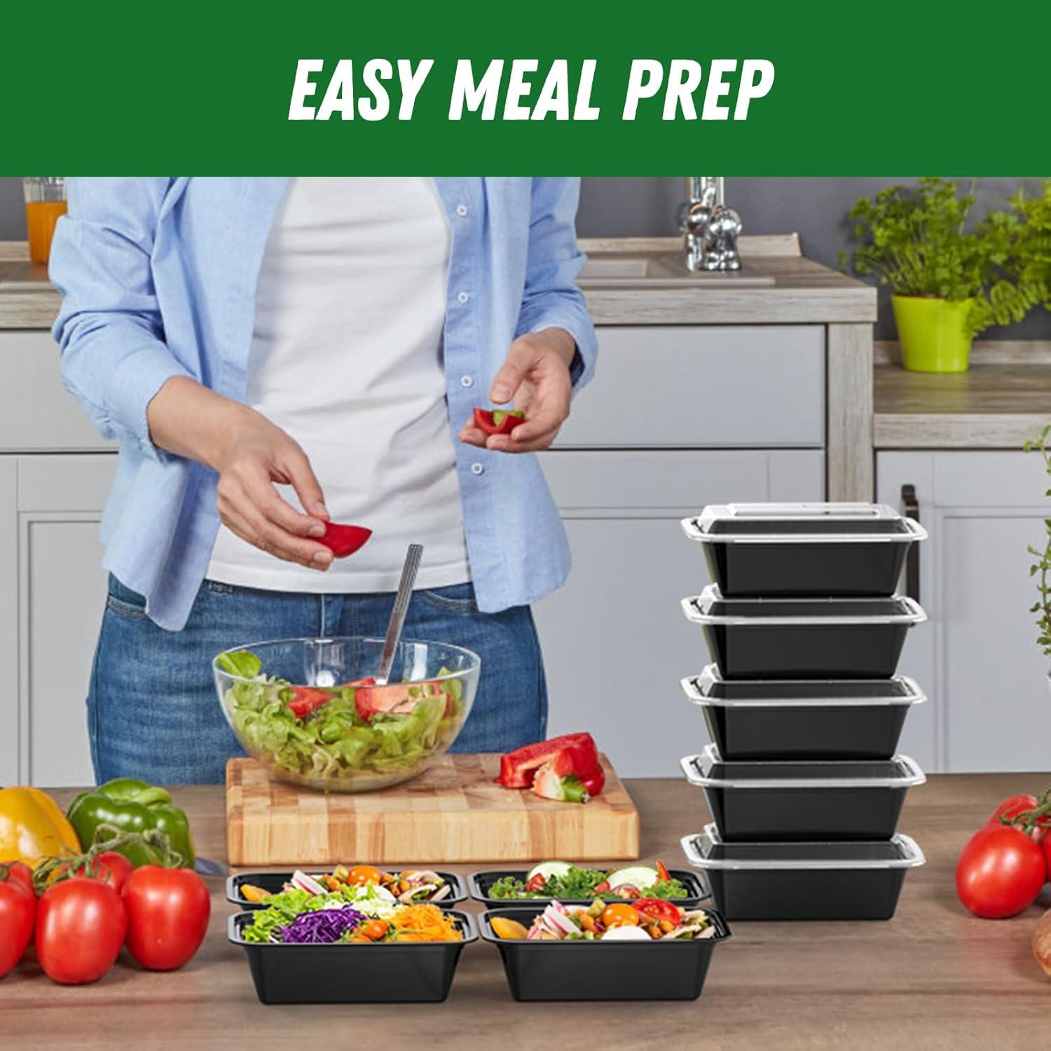 50 Pack (100-Piece) 32 oz Meal Prep Containers Reusable with Lids, Sturdy Leakproof & Food Safe, Microwave, Freezer, Dishwasher Safe Prep Containers, To Go Take Out Plastic Food Storage(24 oz)