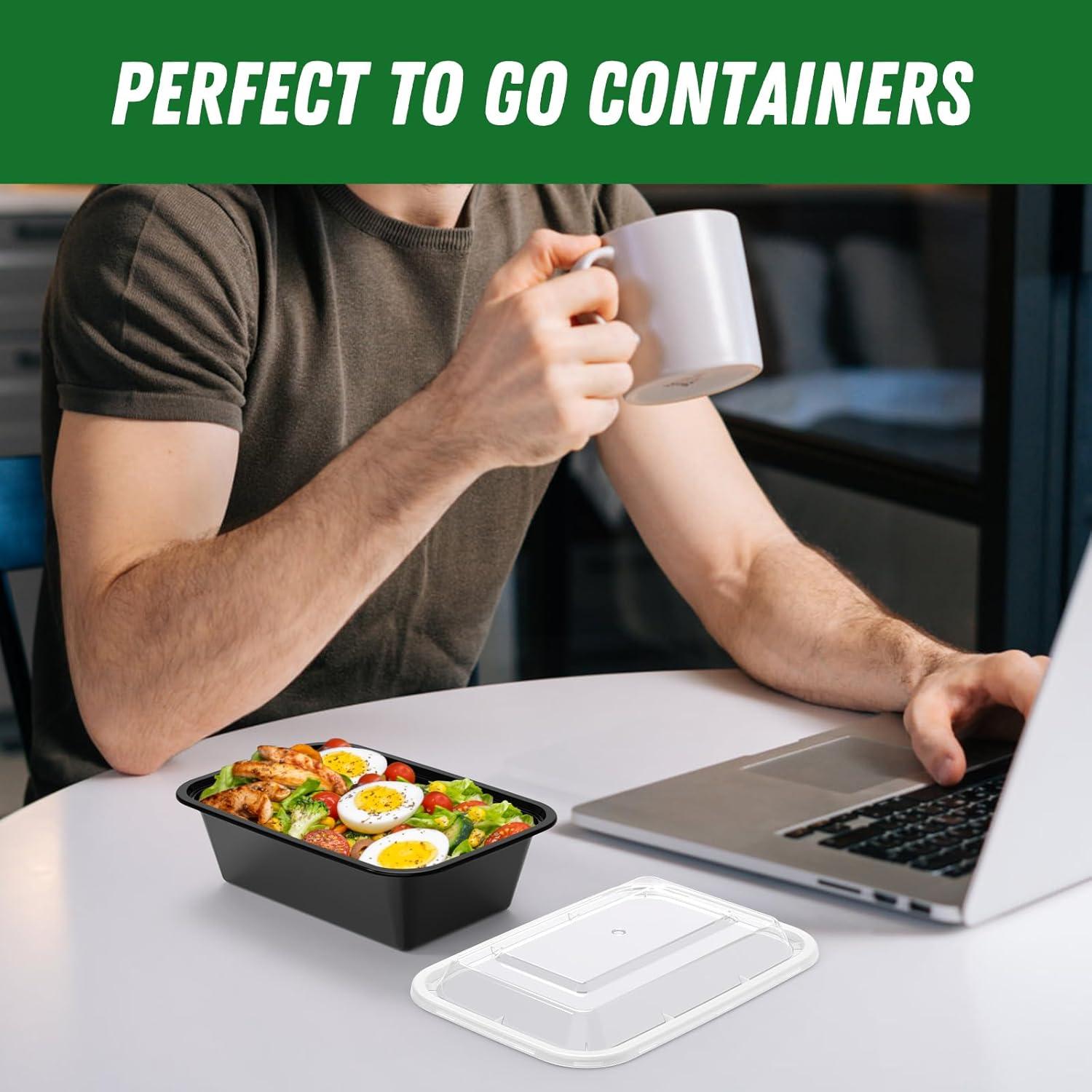 50 Pack (100-Piece) 32 oz Meal Prep Containers Reusable with Lids, Sturdy Leakproof & Food Safe, Microwave, Freezer, Dishwasher Safe Prep Containers, To Go Take Out Plastic Food Storage(24 oz)