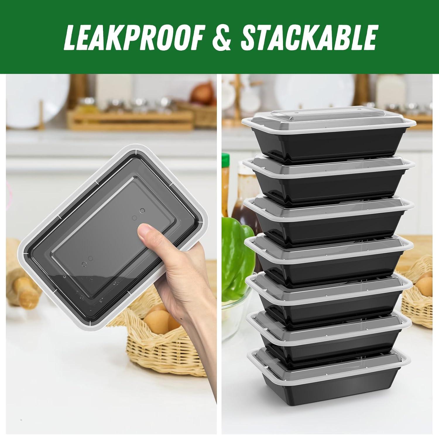 50 Pack (100-Piece) 32 oz Meal Prep Containers Reusable with Lids, Sturdy Leakproof & Food Safe, Microwave, Freezer, Dishwasher Safe Prep Containers, To Go Take Out Plastic Food Storage(38 oz)