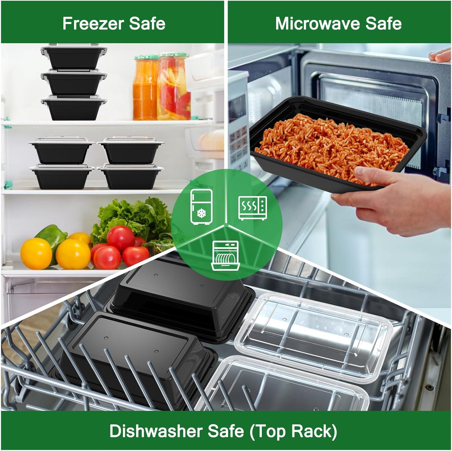 50 Pack (100-Piece) 32 oz Meal Prep Containers Reusable with Lids, Sturdy Leakproof & Food Safe, Microwave, Freezer, Dishwasher Safe Prep Containers, To Go Take Out Plastic Food Storage(38 oz)