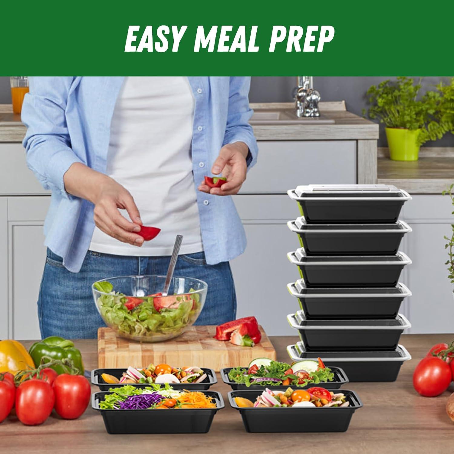 50 Pack (100-Piece) 32 oz Meal Prep Containers Reusable with Lids, Sturdy Leakproof & Food Safe, Microwave, Freezer, Dishwasher Safe Prep Containers, To Go Take Out Plastic Food Storage(38 oz)