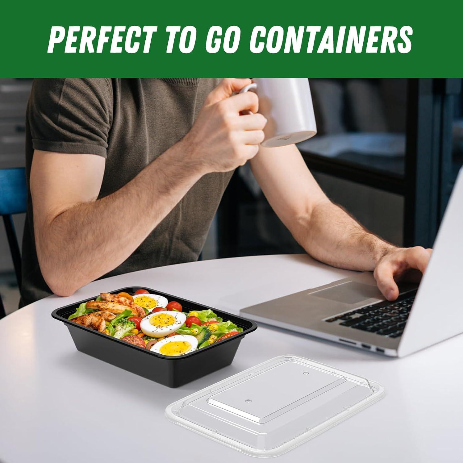 50 Pack (100-Piece) 32 oz Meal Prep Containers Reusable with Lids, Sturdy Leakproof & Food Safe, Microwave, Freezer, Dishwasher Safe Prep Containers, To Go Take Out Plastic Food Storage(38 oz)