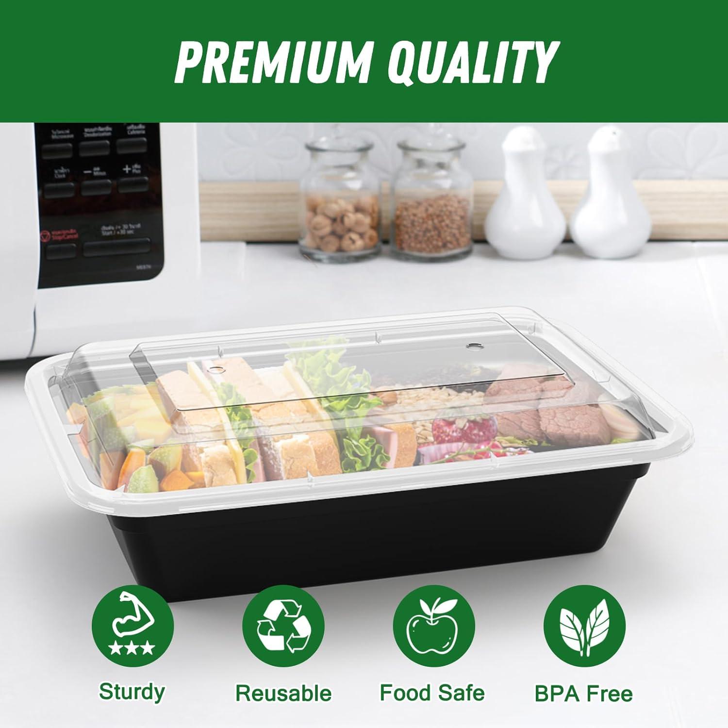 50 Pack (100-Piece) 32 oz Meal Prep Containers Reusable with Lids, Sturdy Leakproof & Food Safe, Microwave, Freezer, Dishwasher Safe Prep Containers, To Go Take Out Plastic Food Storage(32 oz)