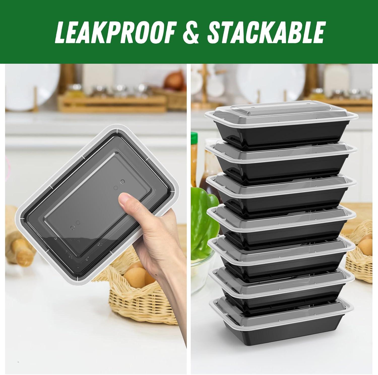 50 Pack (100-Piece) 32 oz Meal Prep Containers Reusable with Lids, Sturdy Leakproof & Food Safe, Microwave, Freezer, Dishwasher Safe Prep Containers, To Go Take Out Plastic Food Storage(32 oz)