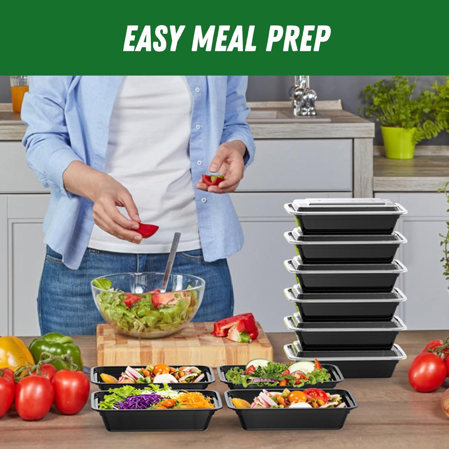 50 Pack (100-Piece) 32 oz Meal Prep Containers Reusable with Lids, Sturdy Leakproof & Food Safe, Microwave, Freezer, Dishwasher Safe Prep Containers, To Go Take Out Plastic Food Storage(32 oz)