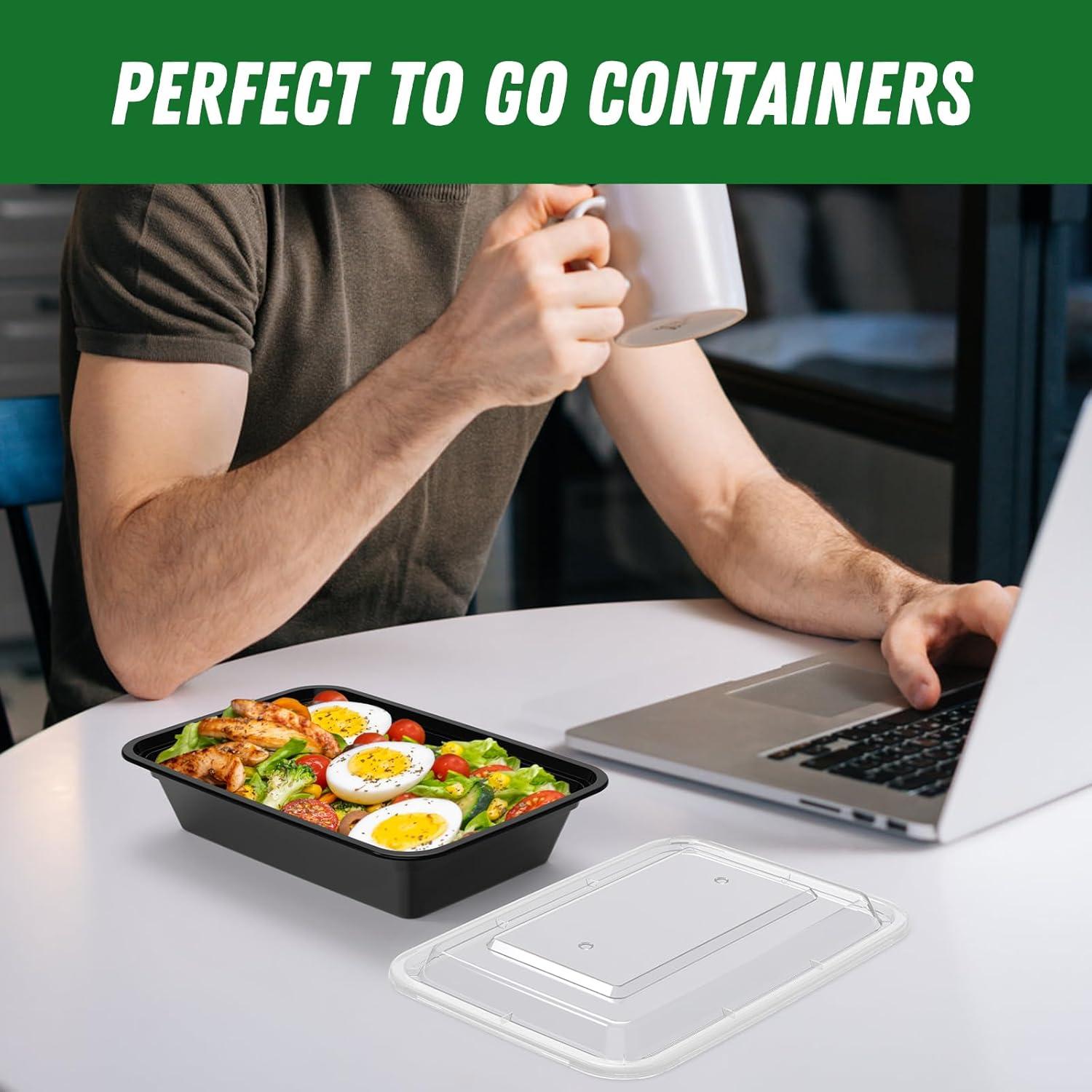 50 Pack (100-Piece) 32 oz Meal Prep Containers Reusable with Lids, Sturdy Leakproof & Food Safe, Microwave, Freezer, Dishwasher Safe Prep Containers, To Go Take Out Plastic Food Storage(32 oz)