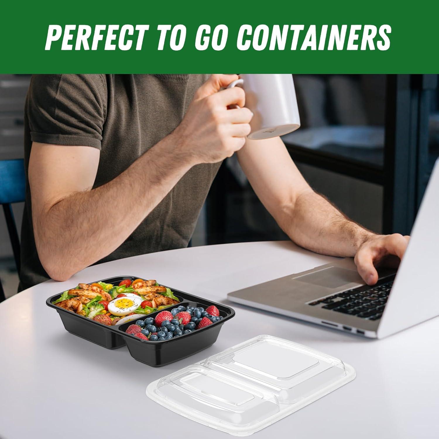 50 Pack (100-Piece) 28 oz Meal Prep Containers Reusable with Lids 2-Compartment, Sturdy Leakproof Food Safe, Microwave Freezer Dishwasher Safe, To Go Take Out Plastic Food Storage, Lilac(Black)