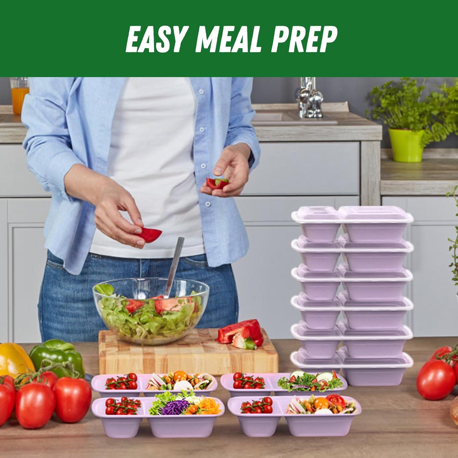50 Pack (100-Piece) 28 oz Meal Prep Containers Reusable with Lids 2-Compartment, Sturdy Leakproof Food Safe, Microwave Freezer Dishwasher Safe, To Go Take Out Plastic Food Storage, Lilac(Lilac)