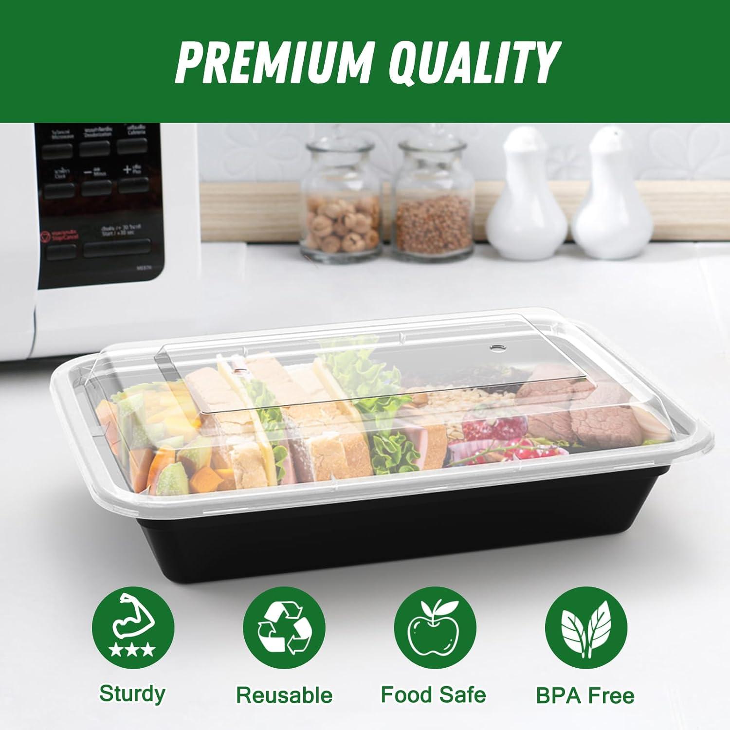 50 Pack (100-Piece) 32 oz Meal Prep Containers Reusable with Lids, Sturdy Leakproof & Food Safe, Microwave, Freezer, Dishwasher Safe Prep Containers, To Go Take Out Plastic Food Storage(28 oz)