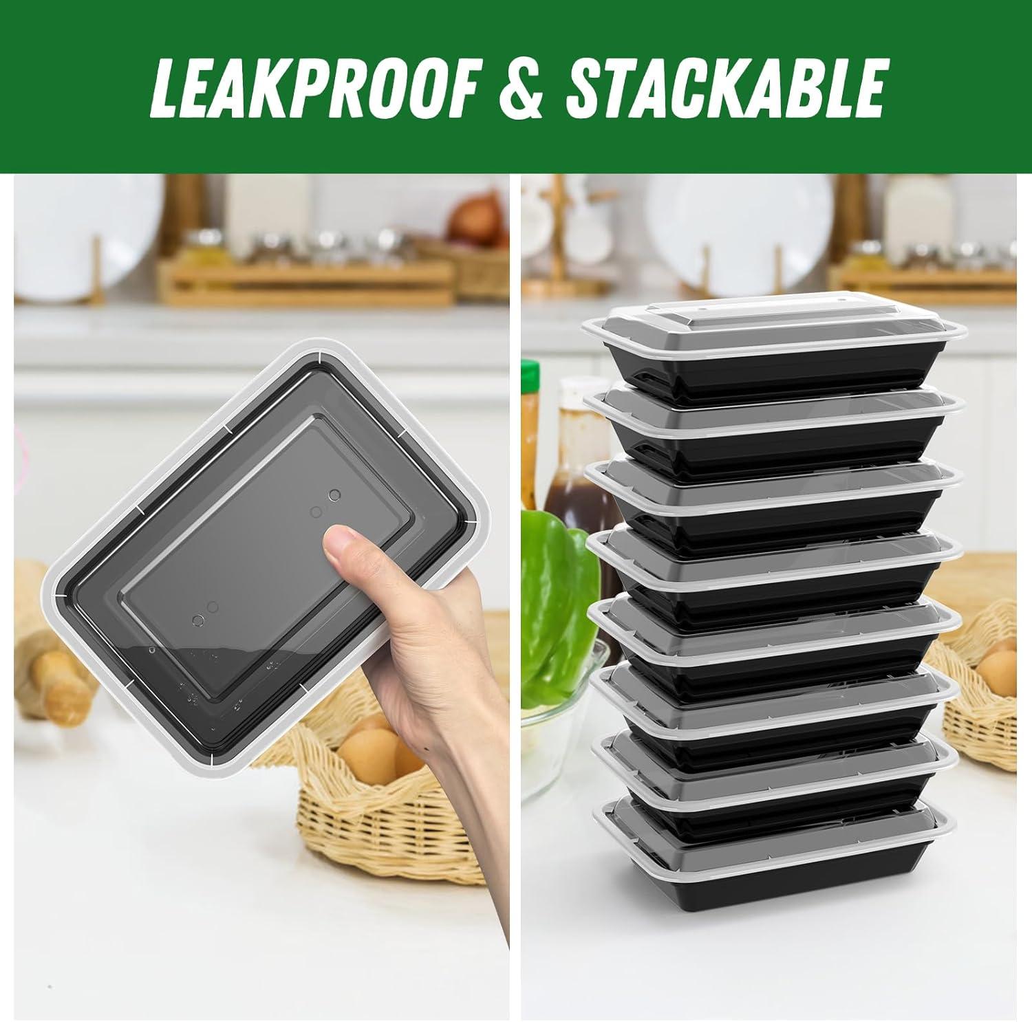 50 Pack (100-Piece) 32 oz Meal Prep Containers Reusable with Lids, Sturdy Leakproof & Food Safe, Microwave, Freezer, Dishwasher Safe Prep Containers, To Go Take Out Plastic Food Storage(28 oz)