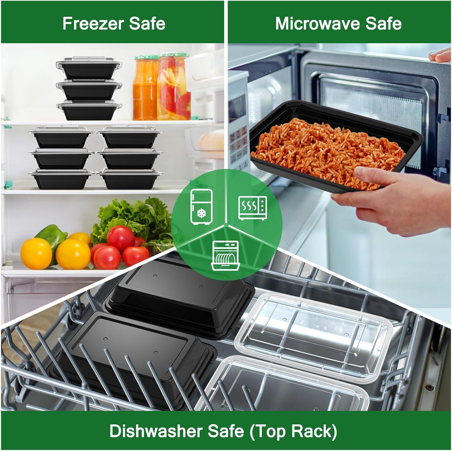 50 Pack (100-Piece) 32 oz Meal Prep Containers Reusable with Lids, Sturdy Leakproof & Food Safe, Microwave, Freezer, Dishwasher Safe Prep Containers, To Go Take Out Plastic Food Storage(28 oz)