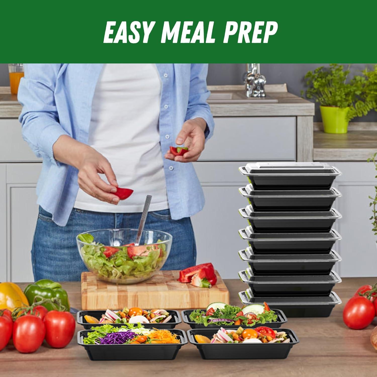 50 Pack (100-Piece) 32 oz Meal Prep Containers Reusable with Lids, Sturdy Leakproof & Food Safe, Microwave, Freezer, Dishwasher Safe Prep Containers, To Go Take Out Plastic Food Storage(28 oz)
