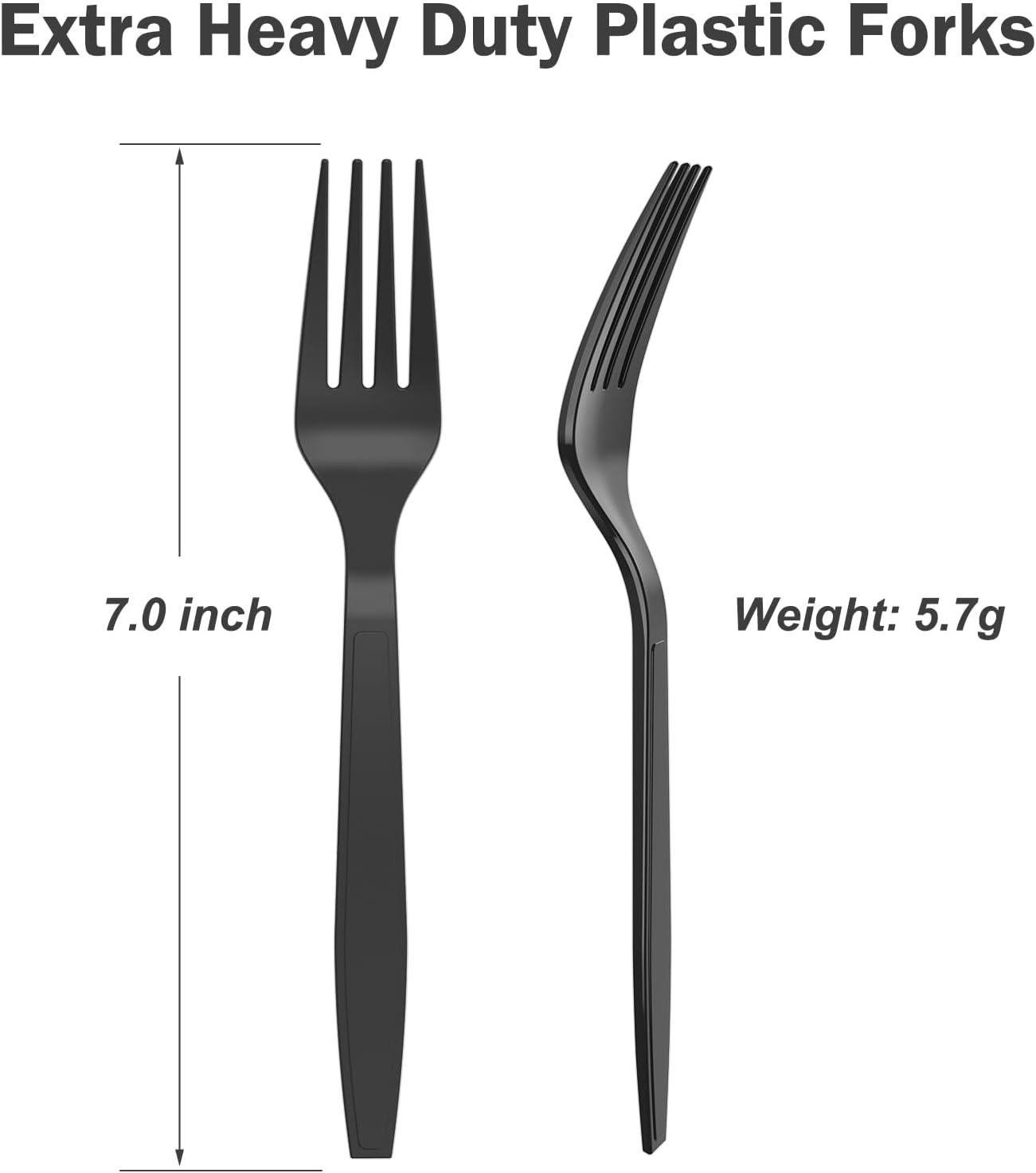 360 Count Extra Heavy Duty Gold Plastic Forks Disposable, BPA-Free, Heat Resistant, Solid and Durable Disposable Forks Bulk, Premium Plastic Forks heavy duty for Party Supply(Black)