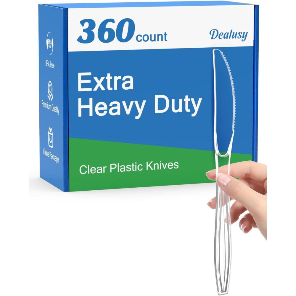 360 Count Extra Heavy Duty Clear Plastic Knives Disposable, BPA-Free, Heat Resistant, Solid and Durable Disposable Knives Bulk, Premium Plastic Knives heavy duty for Party Supply(Clear)
