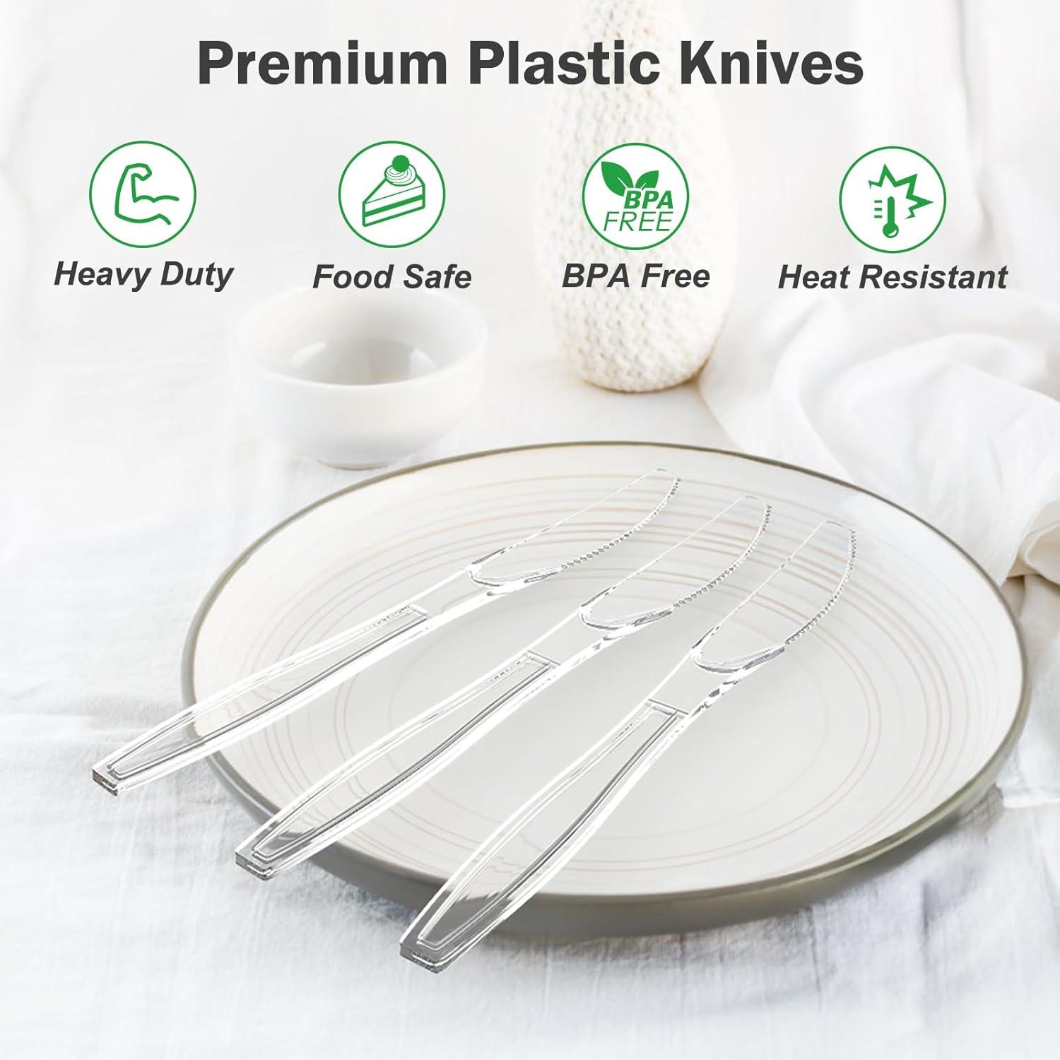 360 Count Extra Heavy Duty Clear Plastic Knives Disposable, BPA-Free, Heat Resistant, Solid and Durable Disposable Knives Bulk, Premium Plastic Knives heavy duty for Party Supply(Clear)