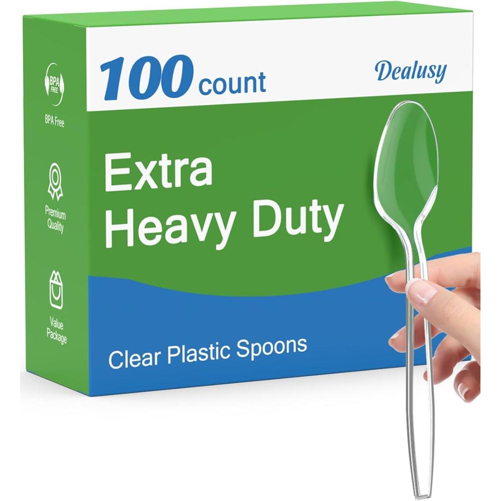 100 Count Clear Plastic Spoons Disposable, BPA-Free, Heat Resistant, Solid and Durable Disposable Spoons Heavy Duty Bulk, Premium Spoons plastic disposable for Party Supply