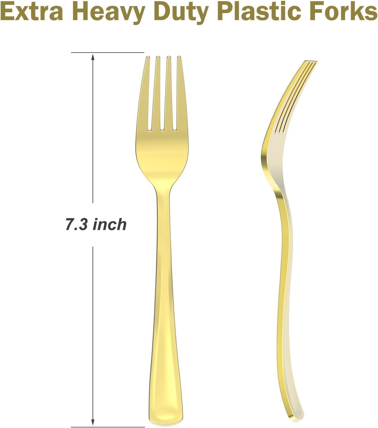 100 Count Heavy Duty Silver Plastic Forks Disposable, BPA-Free, Heat Resistant, Solid and Durable Premium Plastic Disposable Forks for Party Supply(Gold)