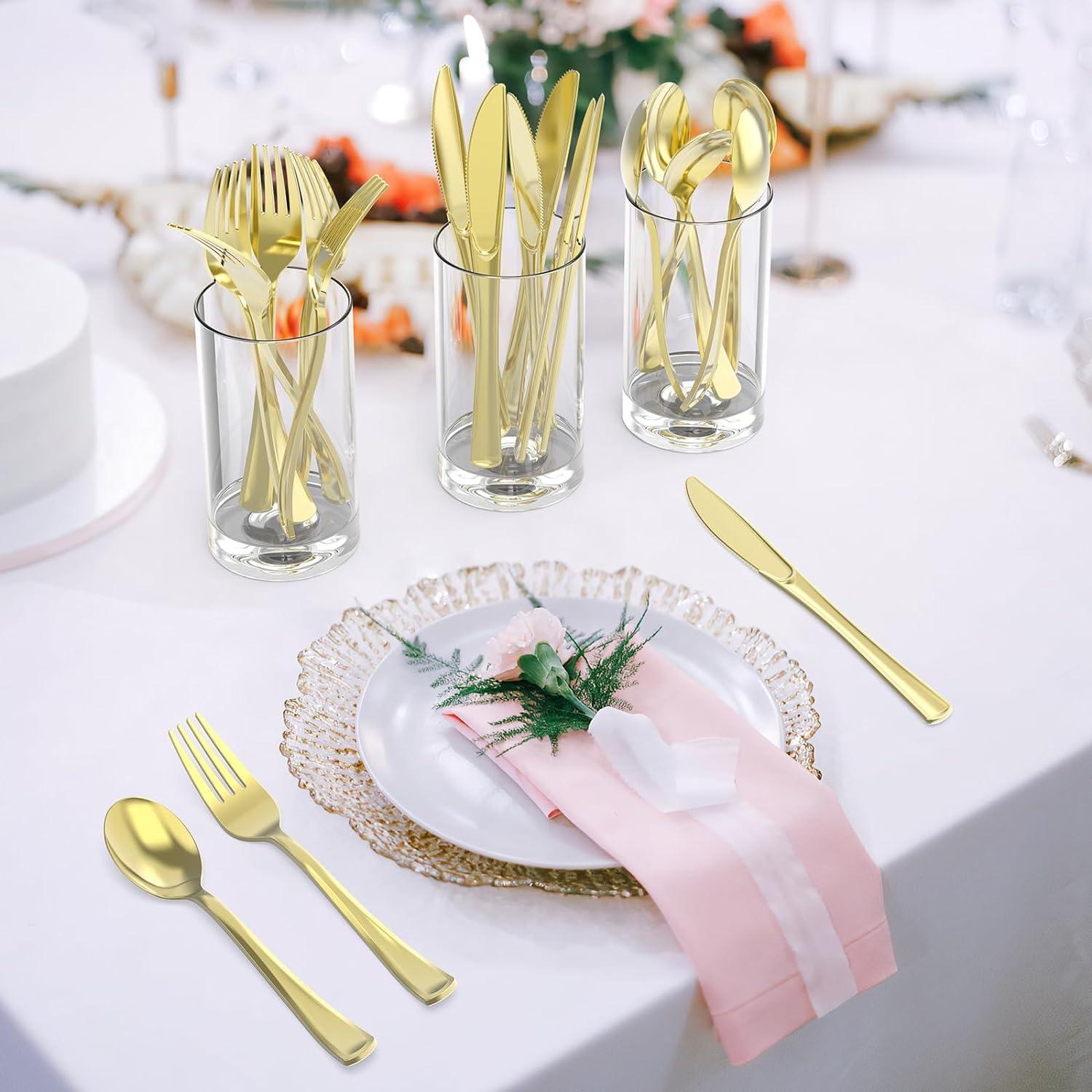 100 Count Heavy Duty Silver Plastic Forks Disposable, BPA-Free, Heat Resistant, Solid and Durable Premium Plastic Disposable Forks for Party Supply(Gold)
