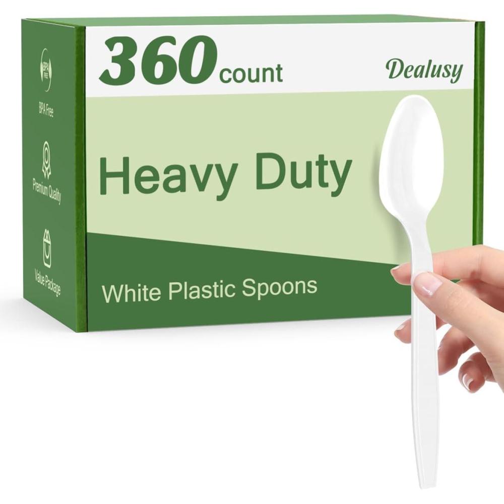 360 Count Clear Plastic Spoons Disposable, BPA-Free, Heat Resistant, Solid and Durable Disposable Spoons Heavy Duty Bulk, Premium Spoons plastic disposable for Party Supply(White)