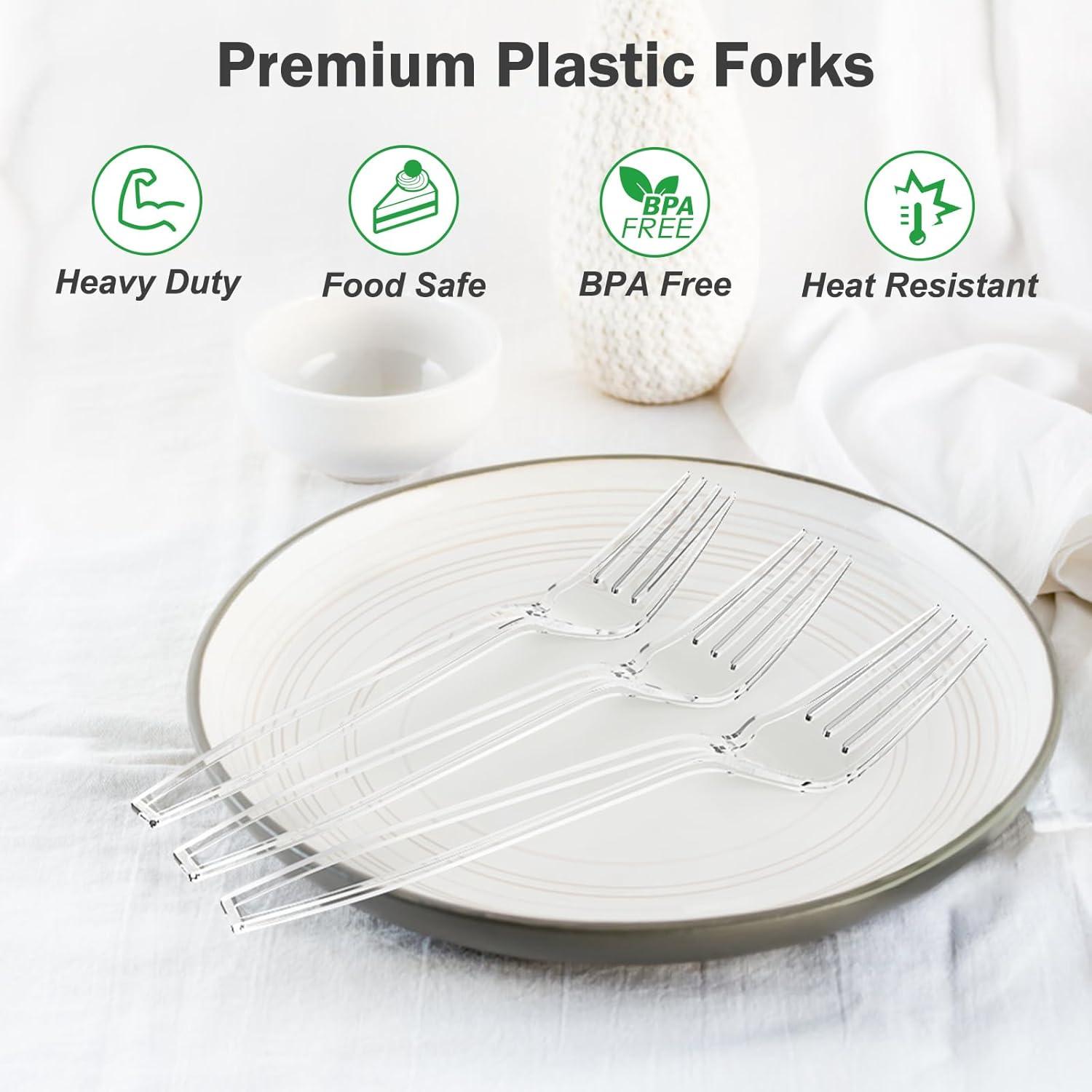 Dealusy 360 Count Extra Heavy Duty Clear Plastic Forks Disposable, BPA-Free, Heat Resistant, Solid and Durable Disposable Forks Bulk, Premium Plastic Forks heavy duty for Party Supply