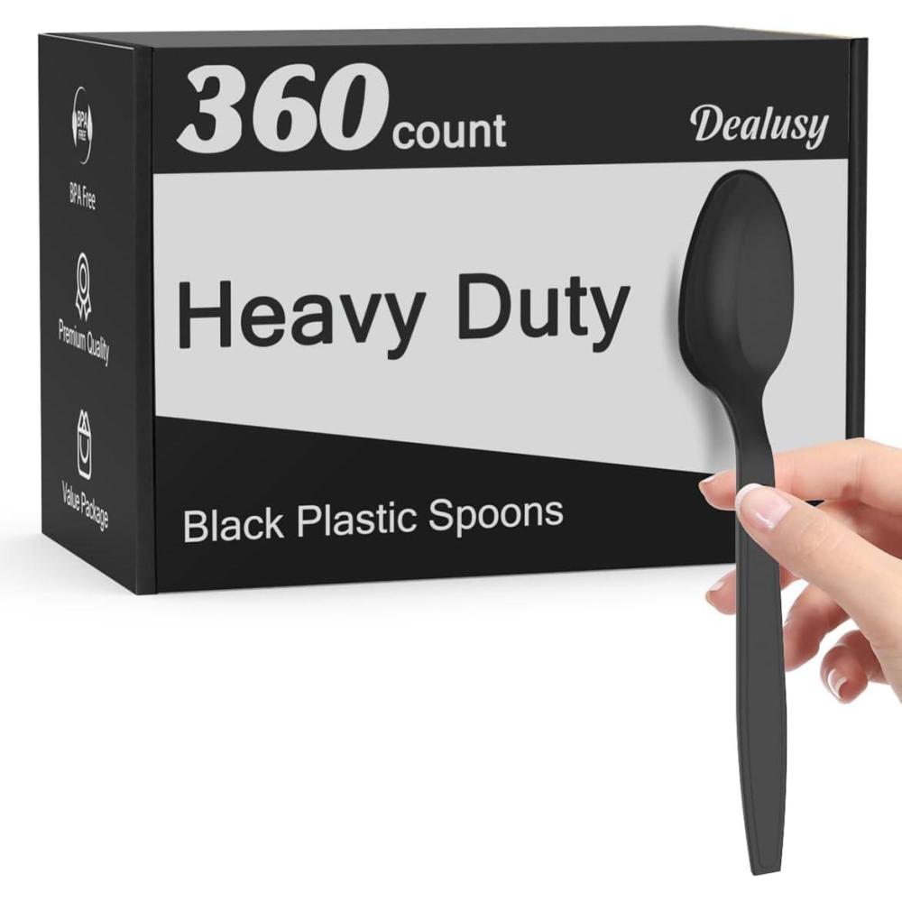 360 Count Clear Plastic Spoons Disposable, BPA-Free, Heat Resistant, Solid and Durable Disposable Spoons Heavy Duty Bulk, Premium Spoons plastic disposable for Party Supply(Black)