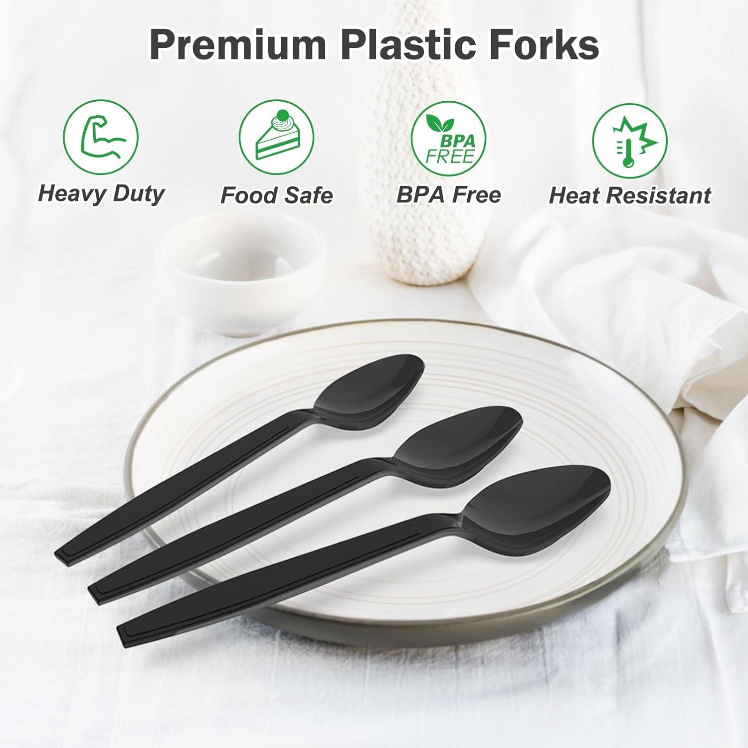 360 Count Clear Plastic Spoons Disposable, BPA-Free, Heat Resistant, Solid and Durable Disposable Spoons Heavy Duty Bulk, Premium Spoons plastic disposable for Party Supply(Black)