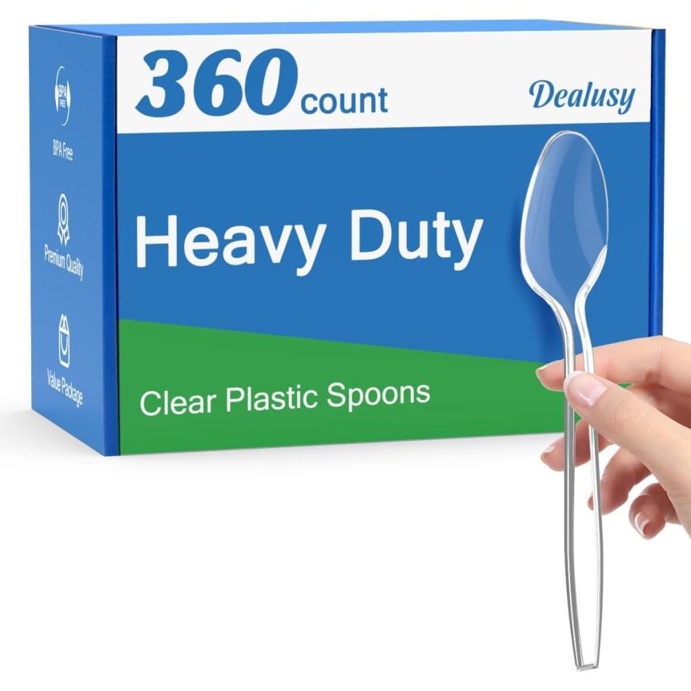 360 Count Clear Plastic Spoons Disposable, BPA-Free, Heat Resistant, Solid and Durable Disposable Spoons Heavy Duty Bulk, Premium Spoons plastic disposable for Party Supply(Clear)