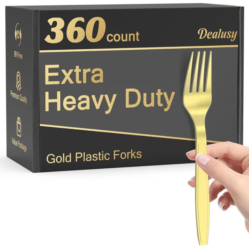 360 Count Extra Heavy Duty Gold Plastic Forks Disposable, BPA-Free, Heat Resistant, Solid and Durable Disposable Forks Bulk, Premium Plastic Forks heavy duty for Party Supply(Gold)
