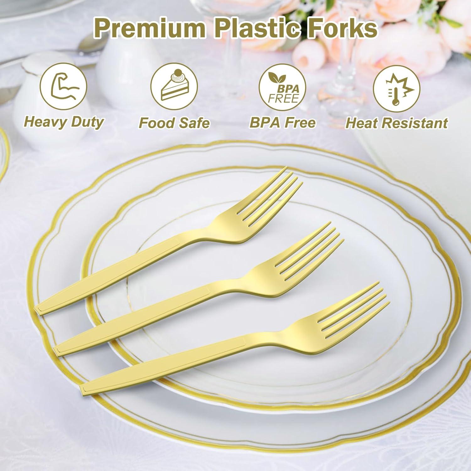 360 Count Extra Heavy Duty Gold Plastic Forks Disposable, BPA-Free, Heat Resistant, Solid and Durable Disposable Forks Bulk, Premium Plastic Forks heavy duty for Party Supply(Gold)