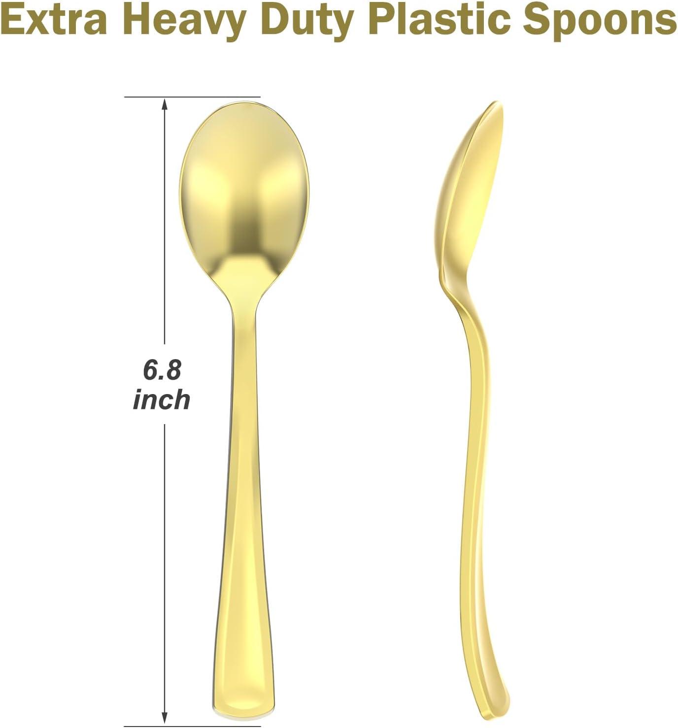 Dealusy 100 Count Heavy Duty Gold Plastic Spoons Disposable, BPA-Free, Heat Resistant, Solid and Durable Premium Plastic Disposable Spoons for Party Supply