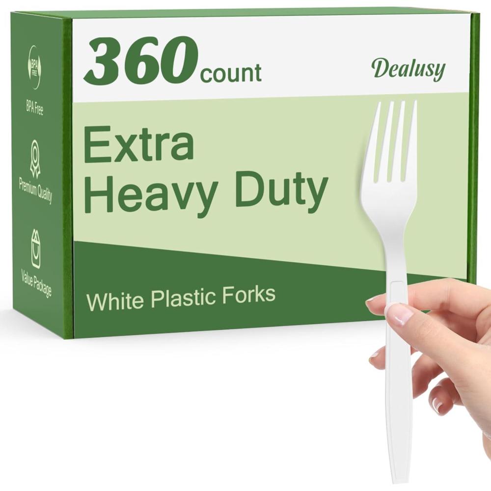 360 Count Extra Heavy Duty Gold Plastic Forks Disposable, BPA-Free, Heat Resistant, Solid and Durable Disposable Forks Bulk, Premium Plastic Forks heavy duty for Party Supply(White)