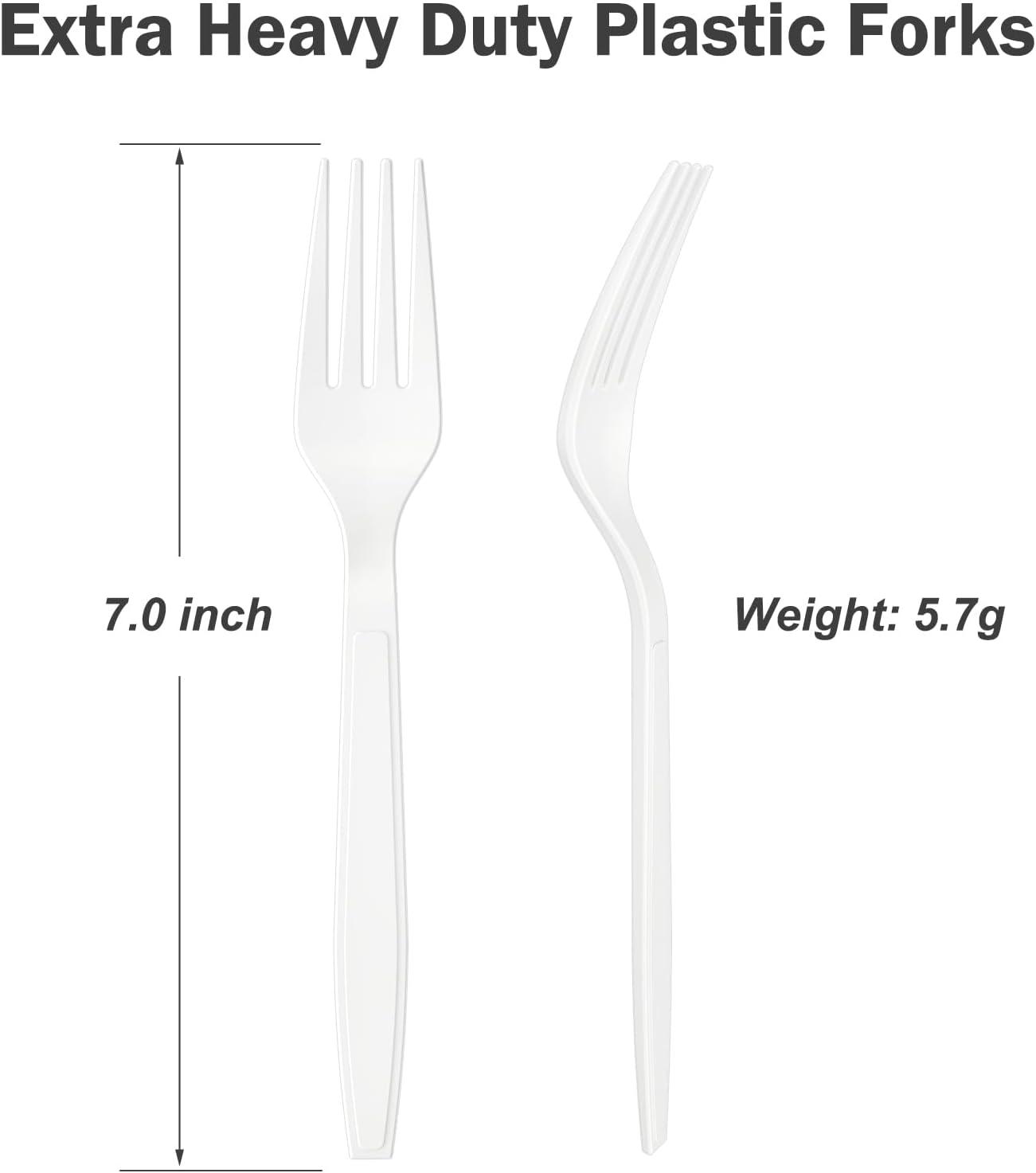 360 Count Extra Heavy Duty Gold Plastic Forks Disposable, BPA-Free, Heat Resistant, Solid and Durable Disposable Forks Bulk, Premium Plastic Forks heavy duty for Party Supply(White)