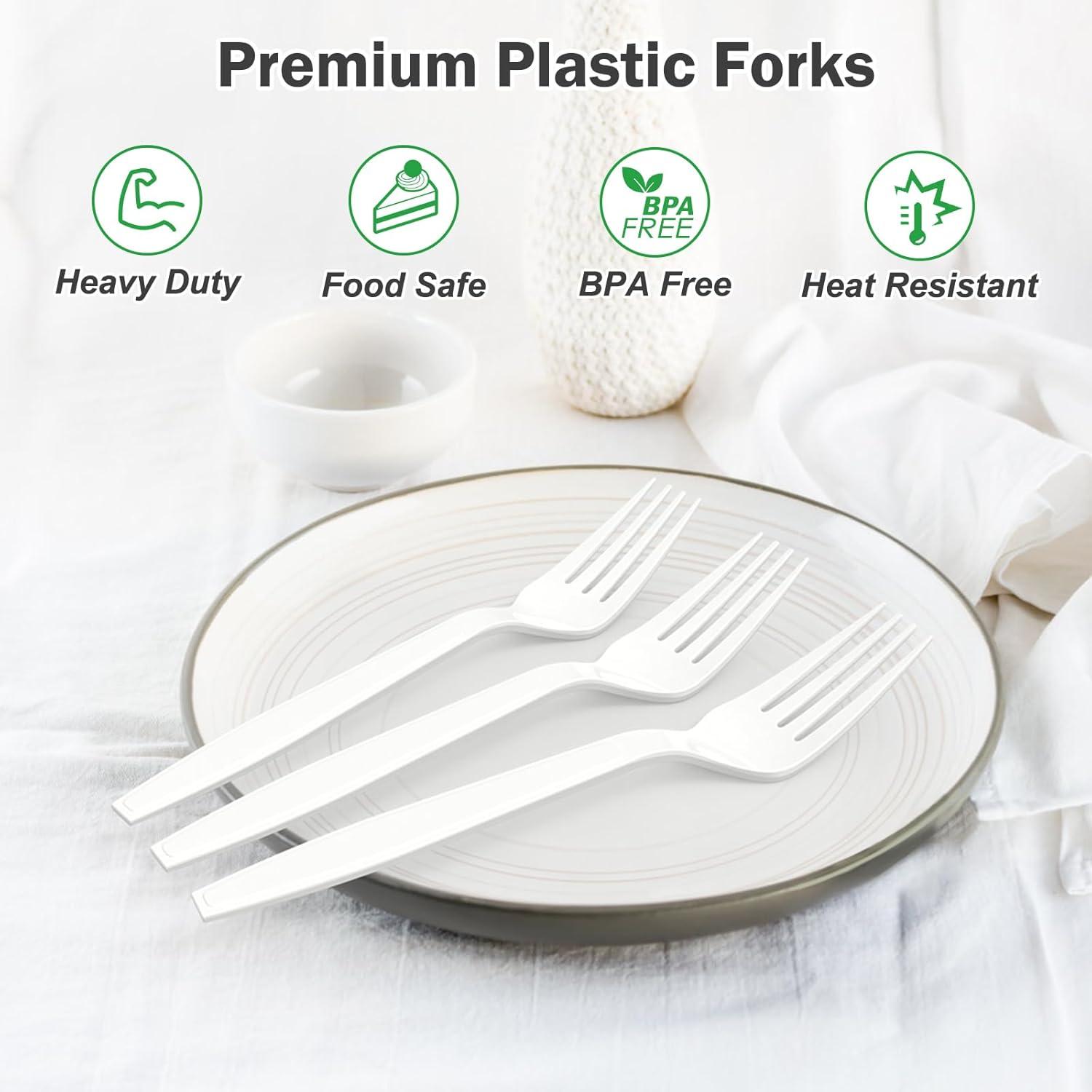360 Count Extra Heavy Duty Gold Plastic Forks Disposable, BPA-Free, Heat Resistant, Solid and Durable Disposable Forks Bulk, Premium Plastic Forks heavy duty for Party Supply(White)