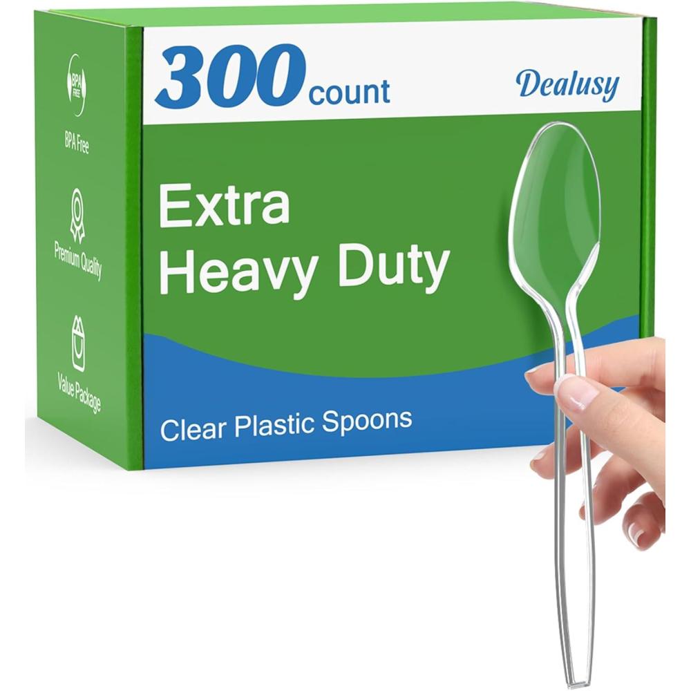 300 Count Clear Plastic Spoons Disposable, BPA-Free, Heat Resistant, Solid and Durable Disposable Spoons Heavy Duty Bulk, Premium Spoons plastic disposable for Party Supply