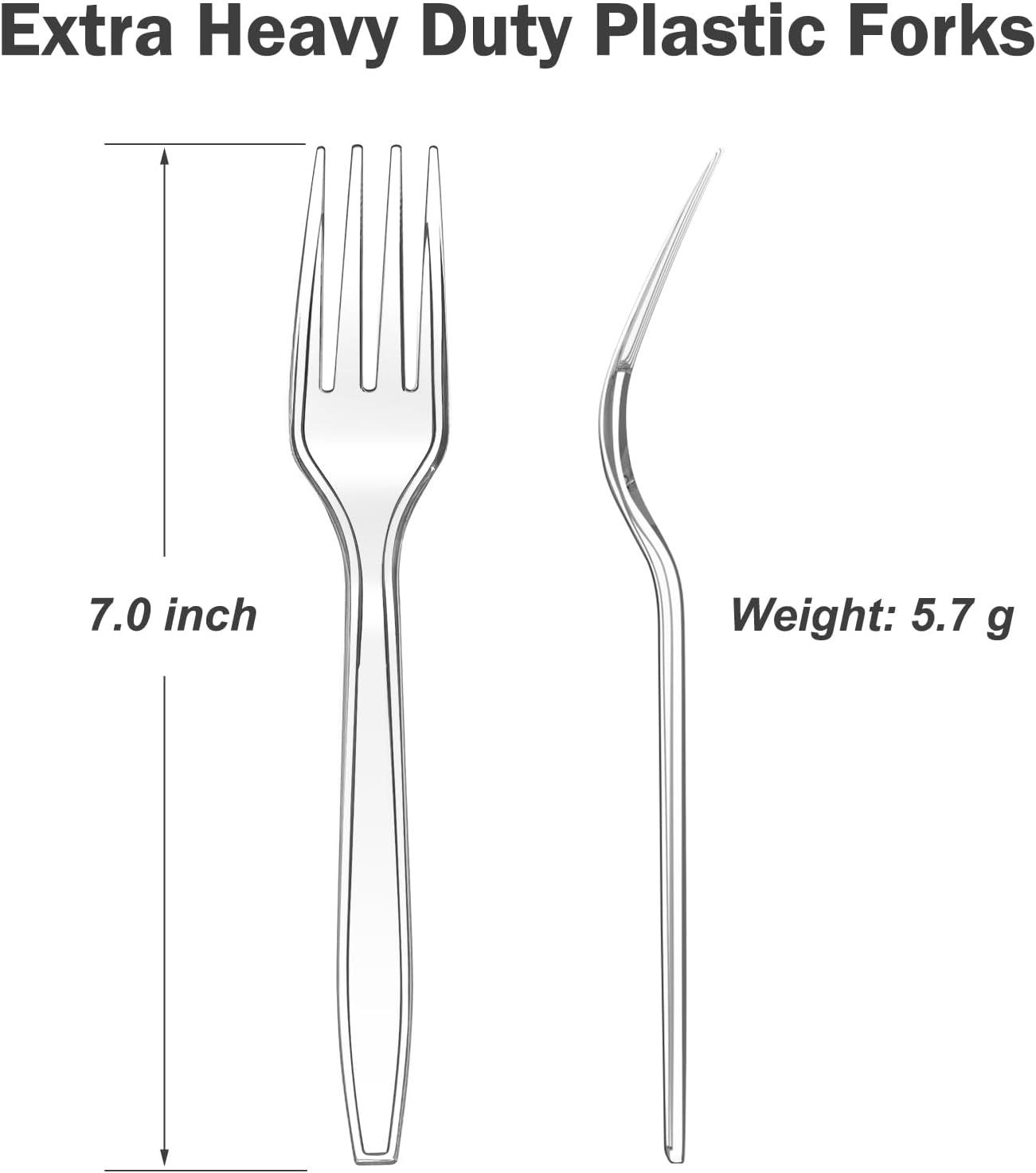 360 Count Extra Heavy Duty Gold Plastic Forks Disposable, BPA-Free, Heat Resistant, Solid and Durable Disposable Forks Bulk, Premium Plastic Forks heavy duty for Party Supply(Clear)