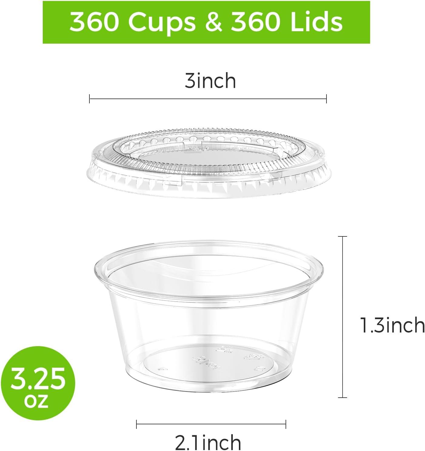 360 Set 1 oz Jello Shot Cups with Lids, Sturdy & Food Safe Disposable Plastic Portion Condiment Dipping Sauce Cups, Small Containers for Salad Dressing(4 OZ)