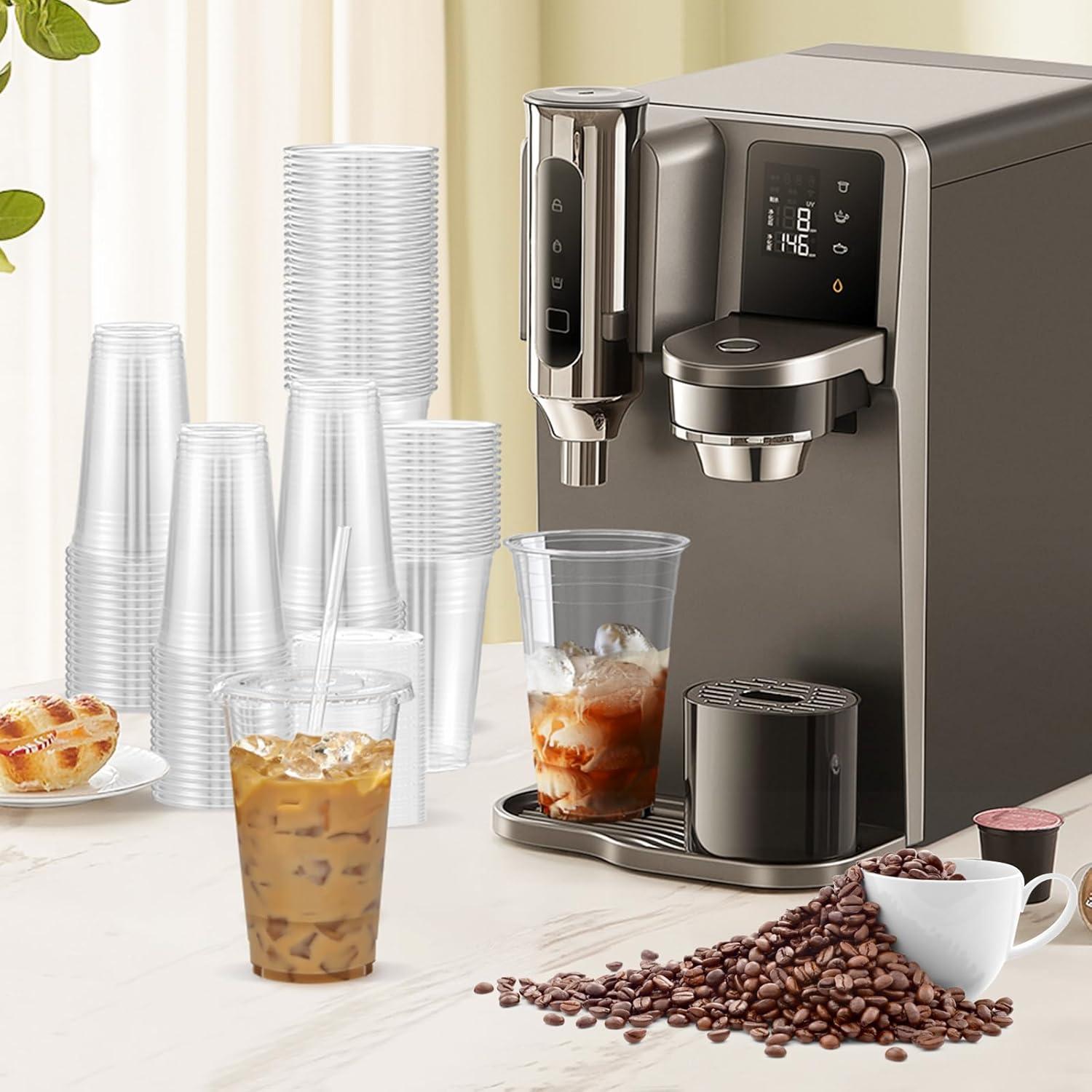100 Pack – 20 oz Clear Plastic Cups with Lids and Straws, Sturdy & Food Safe Iced Coffee Cups with lids, Disposable Plastic Smoothie Cups for Cold Drinks(24 oz)