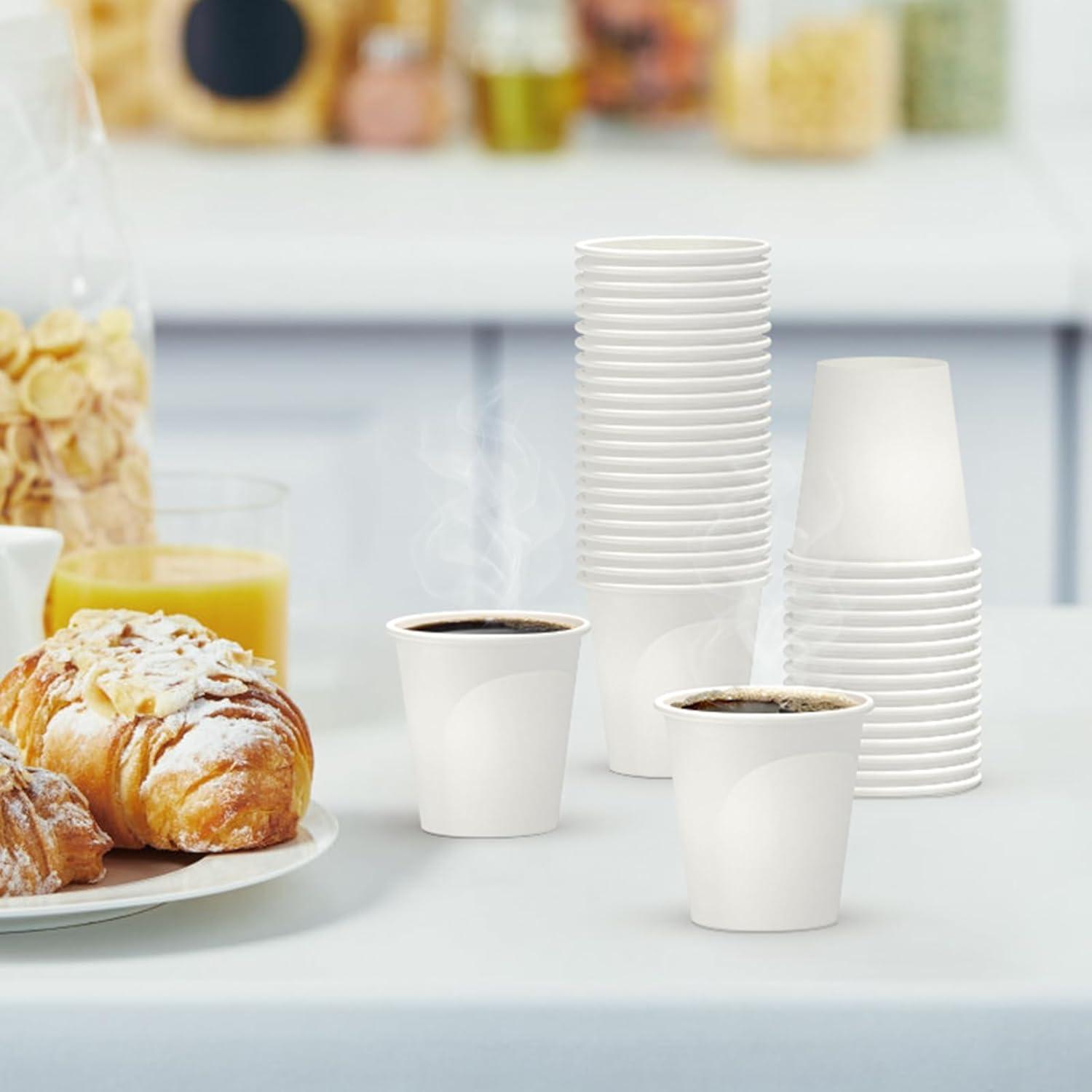 100 Count 8 oz Coffee Cups, Leak-Free Food Safe Paper Cups 8 oz, Disposable 8oz White Paper Cups for Cold and Hot Drinks(3 OZ)