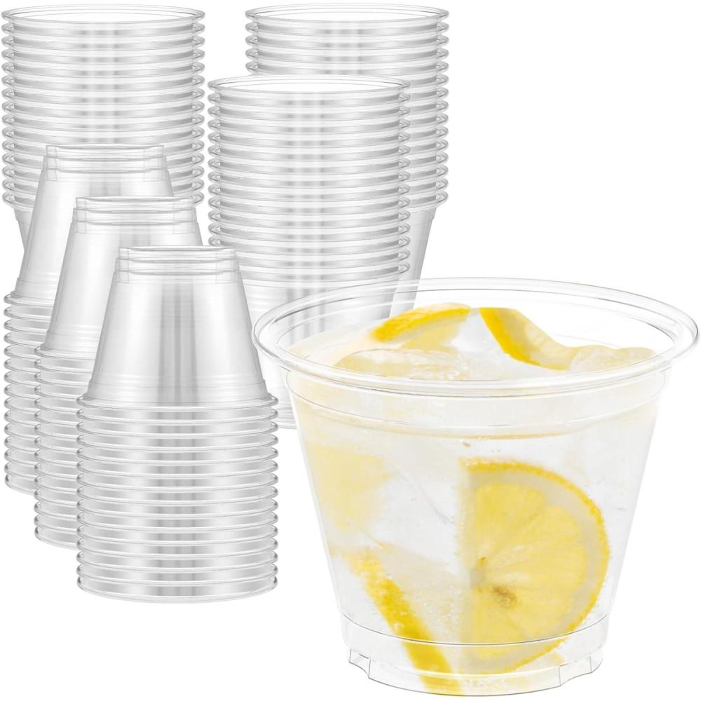 100 Pack 9 oz Clear Plastic Cups, Sturdy & Food Safe Disposable Plastic Cups for Wine Cocktail Punch(9 oz)