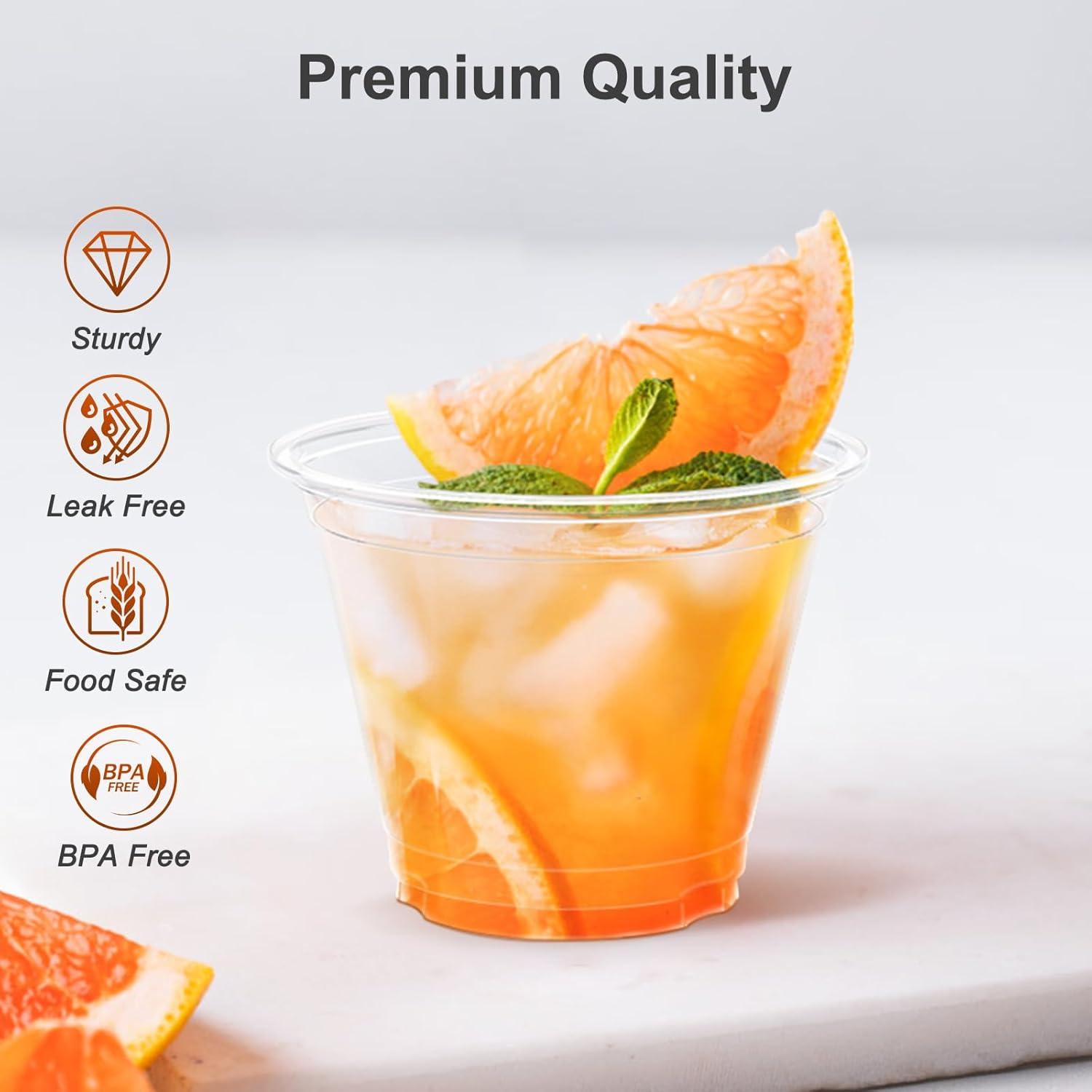 100 Pack 9 oz Clear Plastic Cups, Sturdy & Food Safe Disposable Plastic Cups for Wine Cocktail Punch(9 oz)