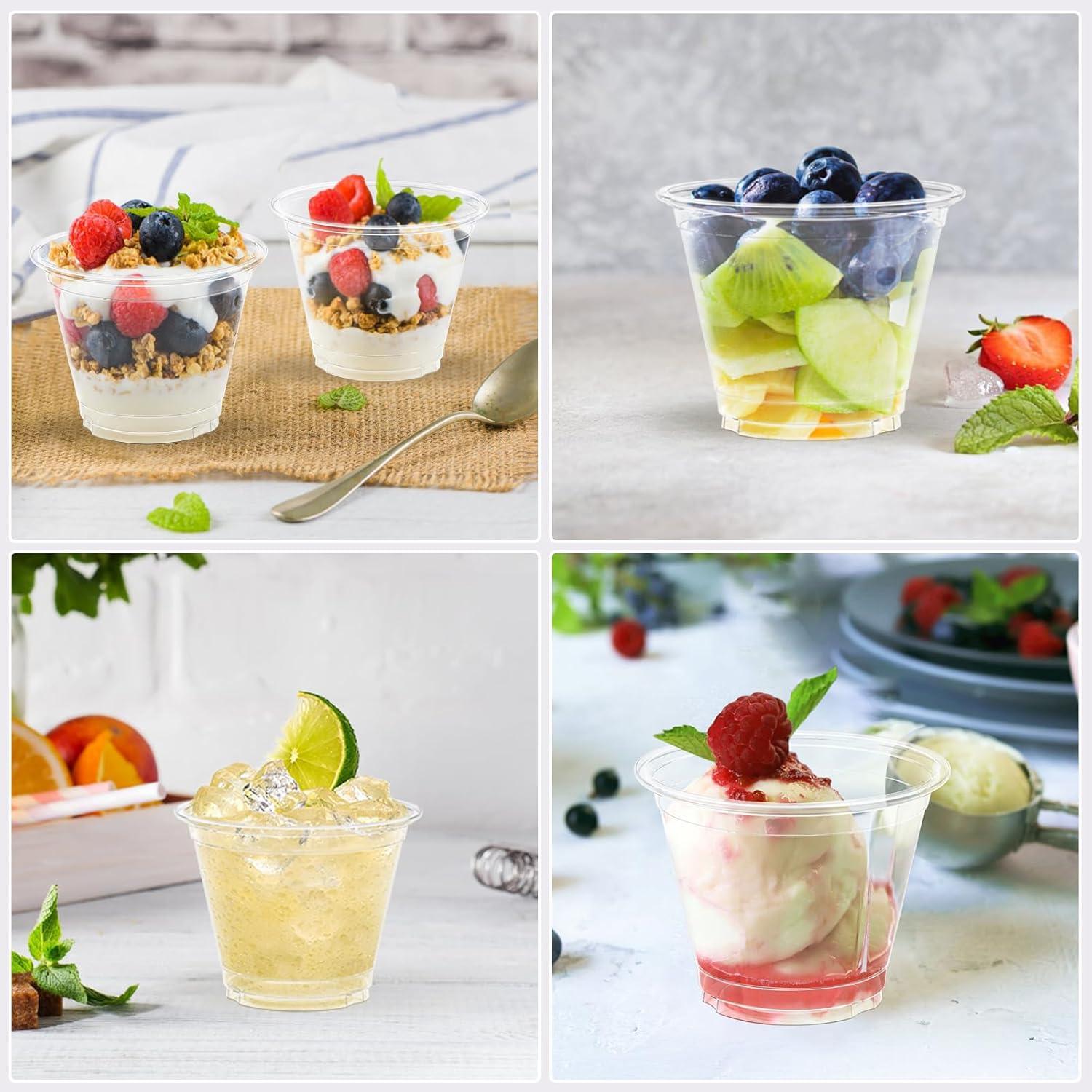 100 Pack 9 oz Clear Plastic Cups, Sturdy & Food Safe Disposable Plastic Cups for Wine Cocktail Punch(9 oz)