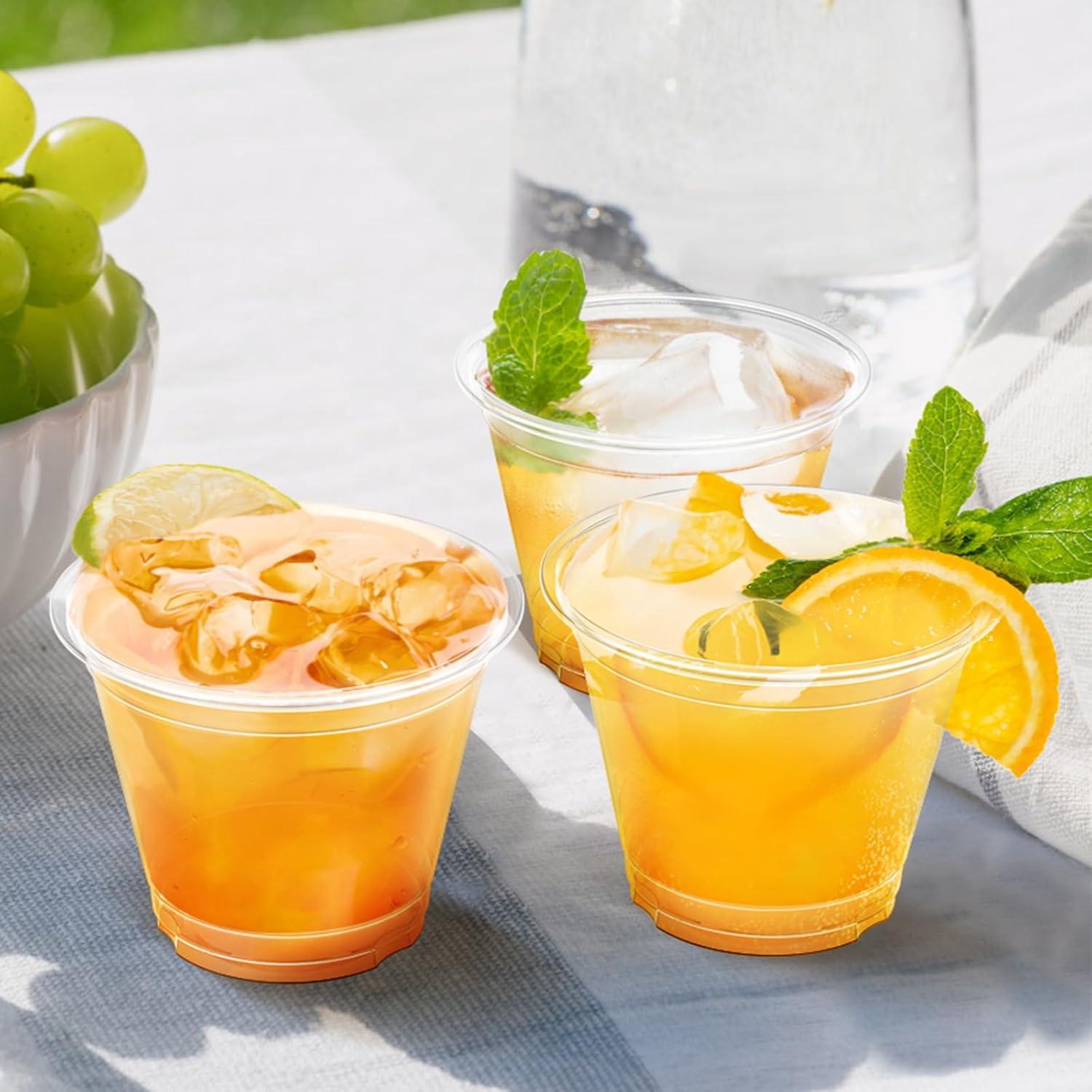 100 Pack 9 oz Clear Plastic Cups, Sturdy & Food Safe Disposable Plastic Cups for Wine Cocktail Punch(9 oz)