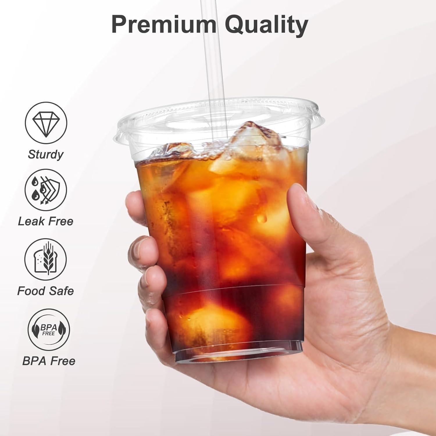 100 Pack – 20 oz Clear Plastic Cups with Lids and Straws, Sturdy & Food Safe Iced Coffee Cups with lids, Disposable Plastic Smoothie Cups for Cold Drinks(16 oz)