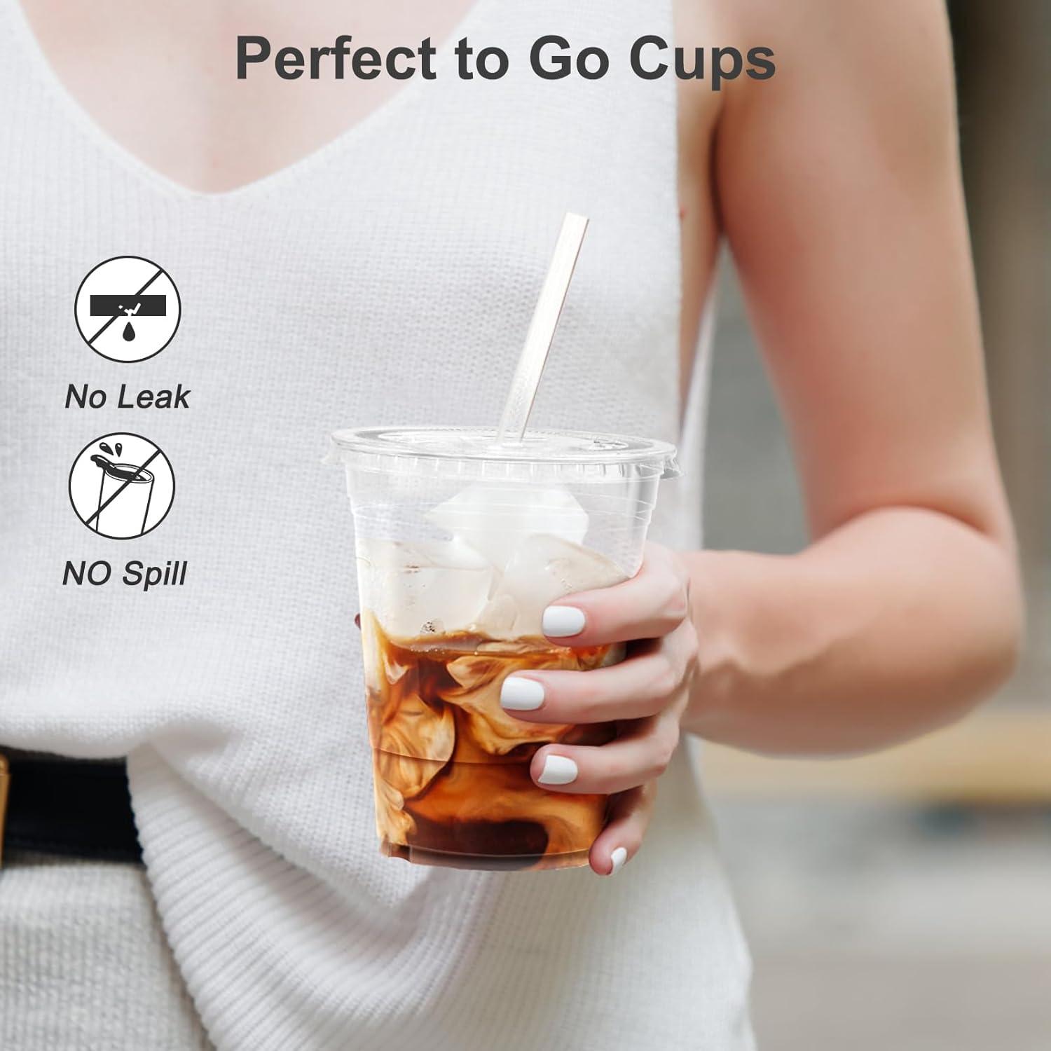 100 Pack – 20 oz Clear Plastic Cups with Lids and Straws, Sturdy & Food Safe Iced Coffee Cups with lids, Disposable Plastic Smoothie Cups for Cold Drinks(16 oz)