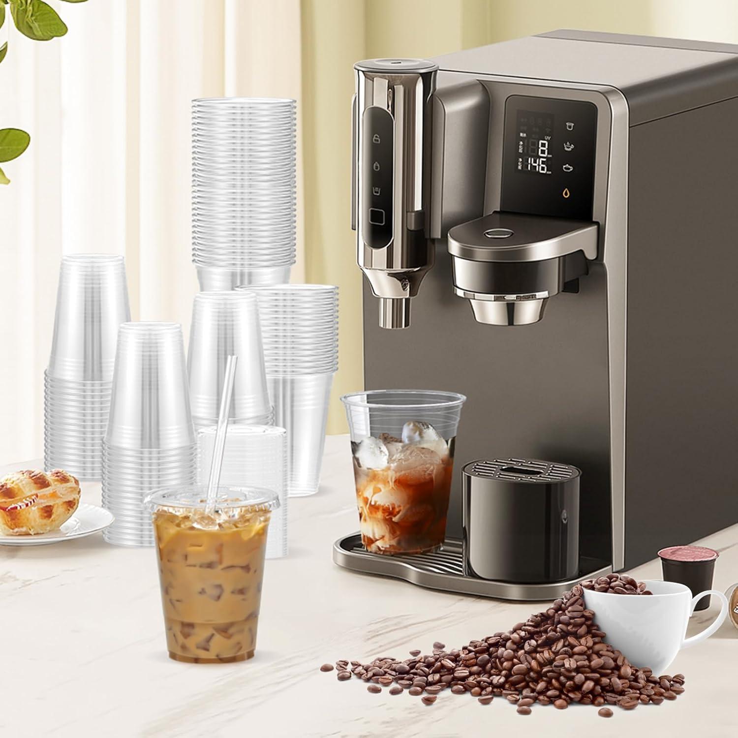 100 Pack – 20 oz Clear Plastic Cups with Lids and Straws, Sturdy & Food Safe Iced Coffee Cups with lids, Disposable Plastic Smoothie Cups for Cold Drinks(16 oz)