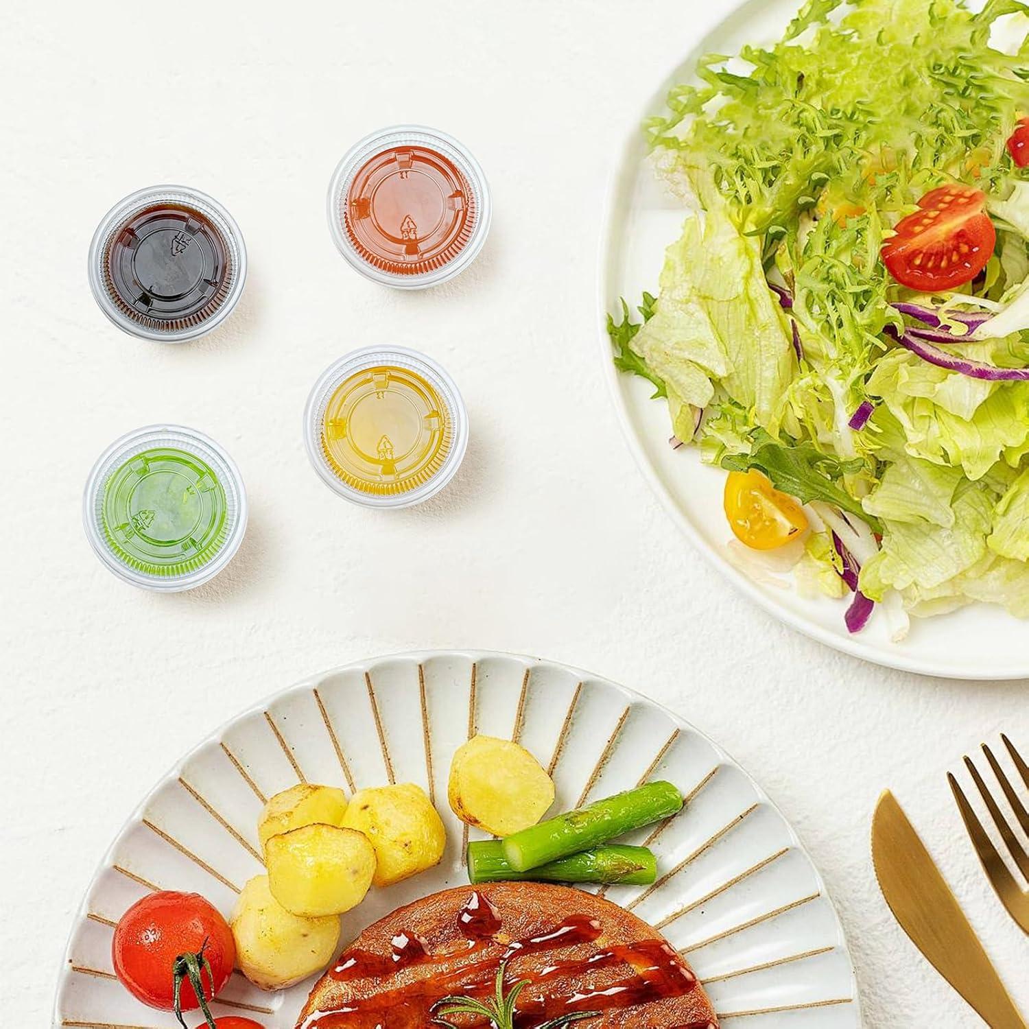 360 Set 1 oz Jello Shot Cups with Lids, Sturdy & Food Safe Disposable Plastic Portion Condiment Dipping Sauce Cups, Small Containers for Salad Dressing(1 OZ)