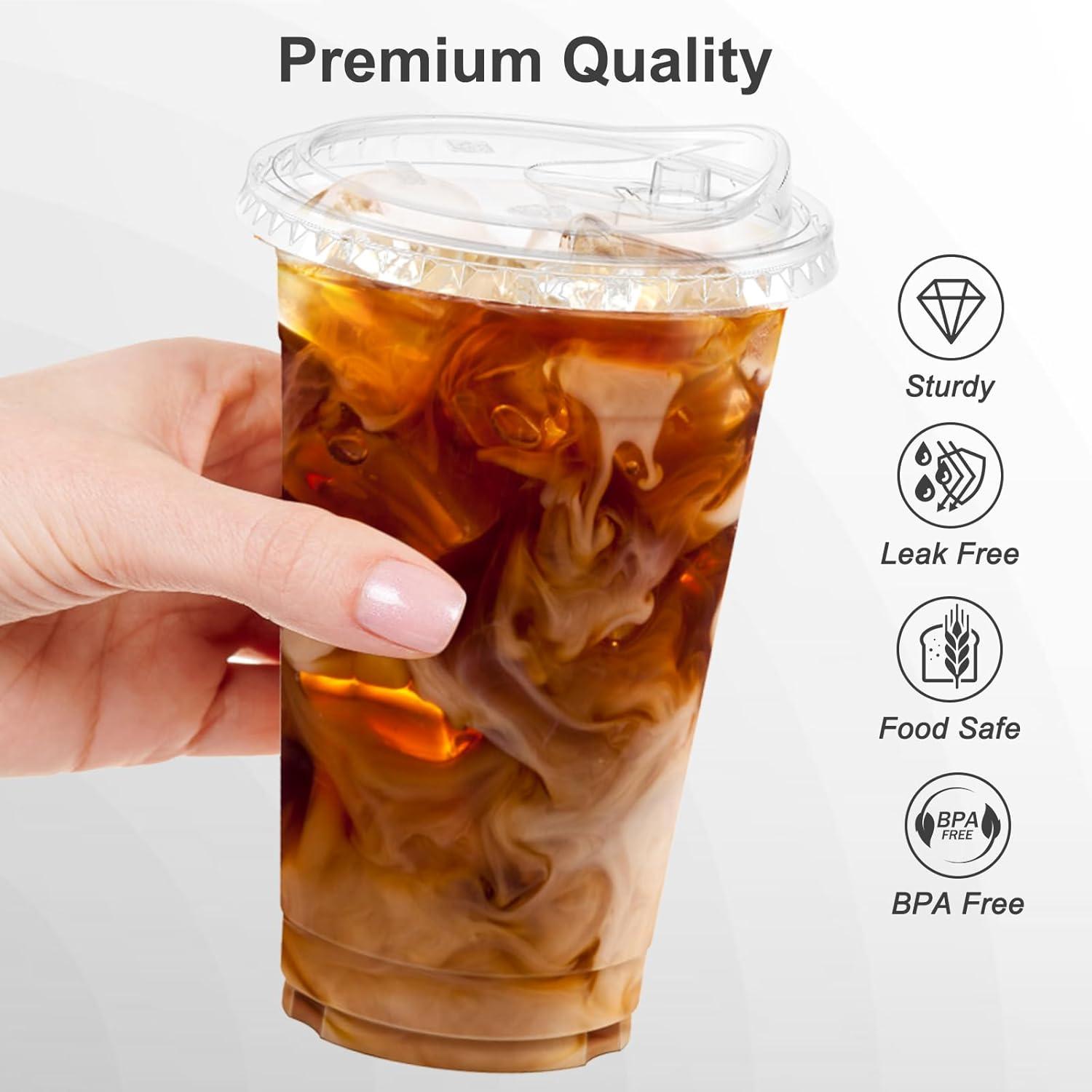 100 Pack – 20 oz Clear Plastic Cups with Lids, Sturdy & Food Safe Iced Coffee Cups with lids, Disposable Plastic Smoothie Cups for Cold Drinks, Sip Lids(20 oz)